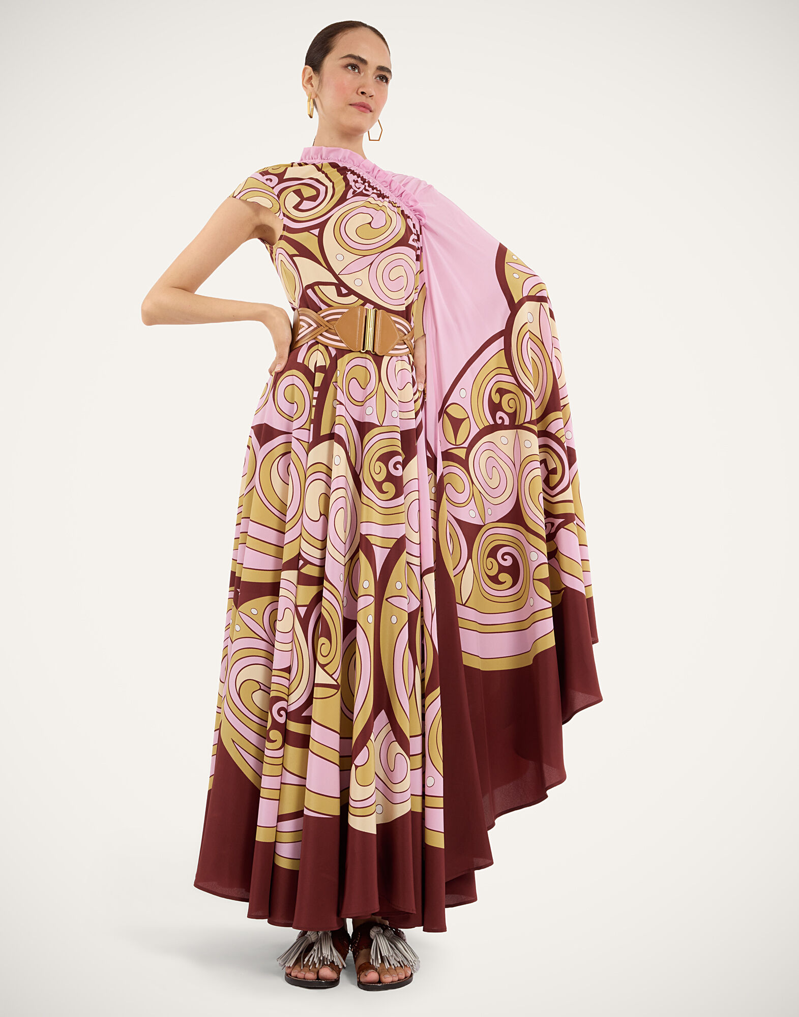 La DoubleJ One Shoulder Brigid Dress Kells Swirl Plac&eacute;e Pink DRE1129CRE002KLS01PI01