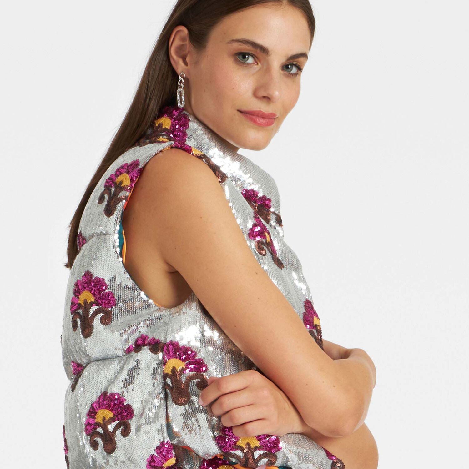 La Doublej Bonbon Sequin-embellished Gilet In Silver