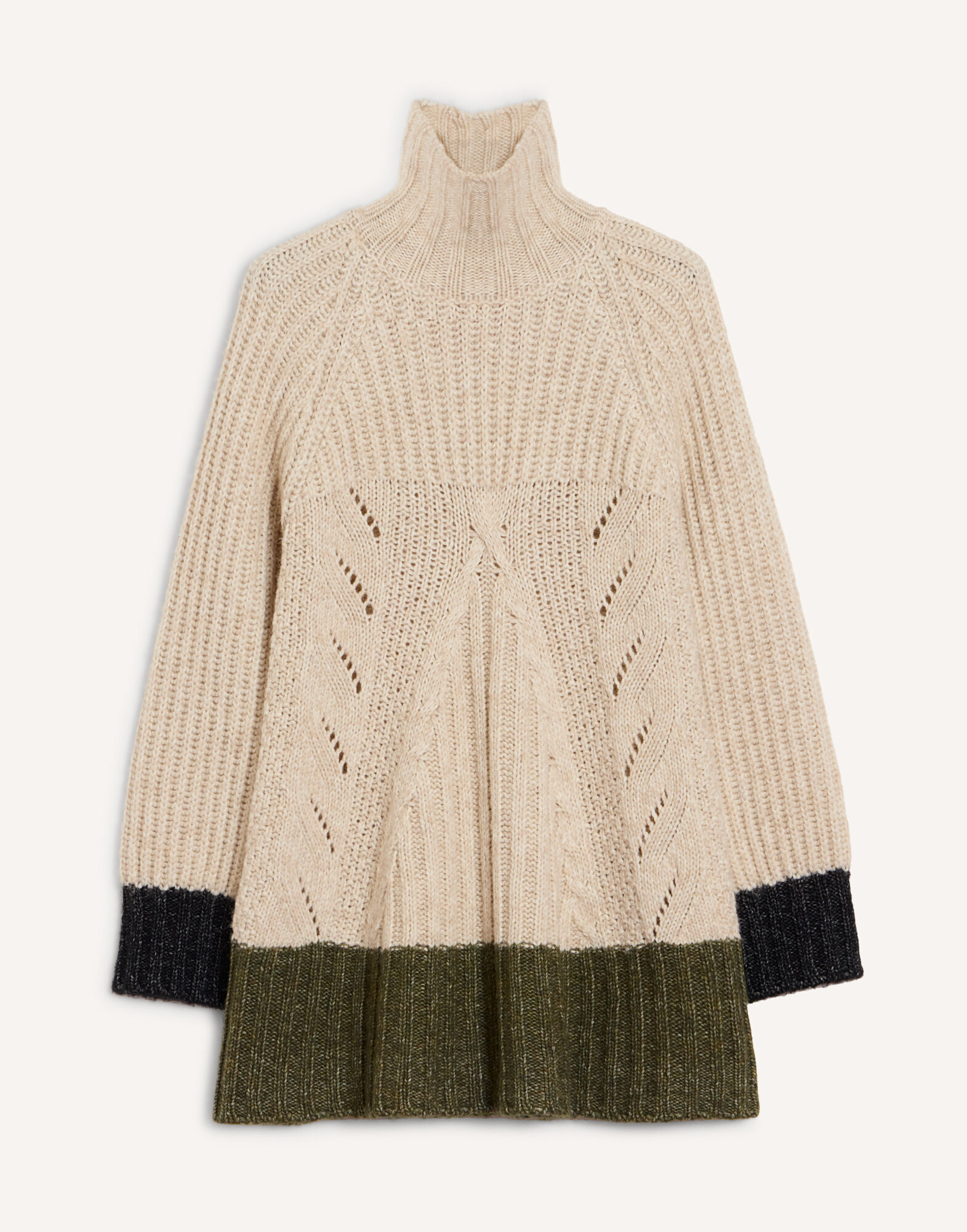 La DoubleJ Fireside Turtleneck Color Block Ecru, Green, and Black PUL0386KNI215VA530BR05