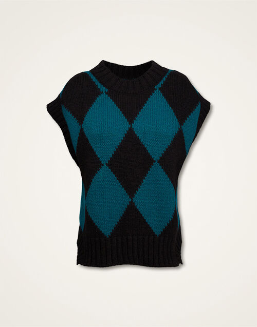 La DoubleJ Argyle Gilet Black / Green TOP0077KNI064VAR0169