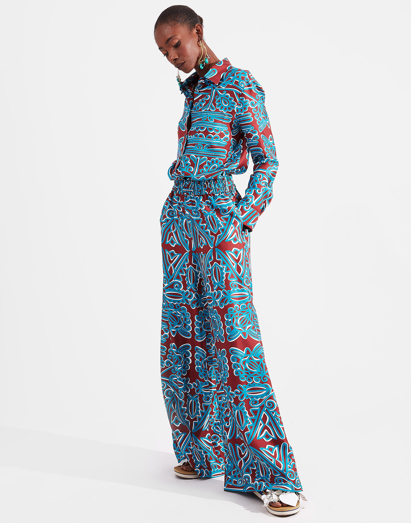 LaDoubleJ Palazzo Pants Parnaveg Turchese TRO0003SIL001PRN0003