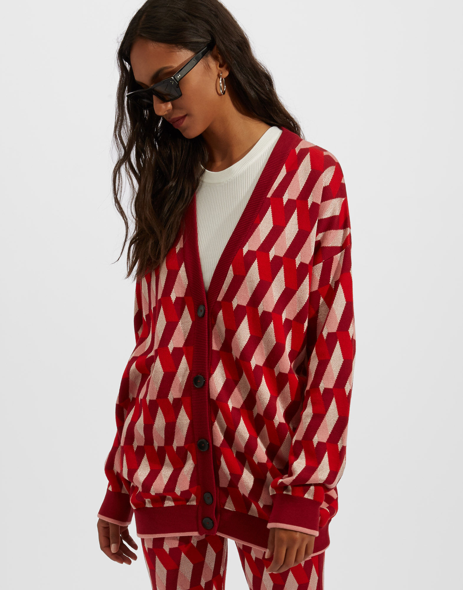 La DoubleJ Knit Leisure Cardigan Diamond Rosso PUL0068KNI044VAR0100