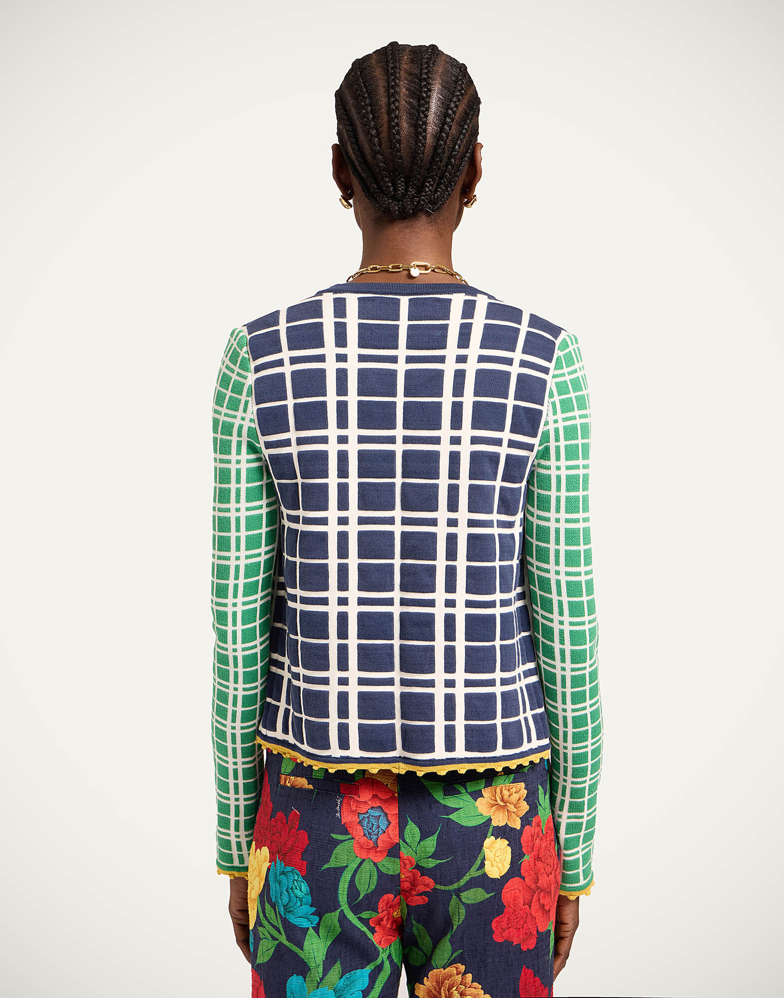 La DoubleJ Check Me Cardigan Multicolor Navy Blue & Green PUL0354KNI202VA477BU03