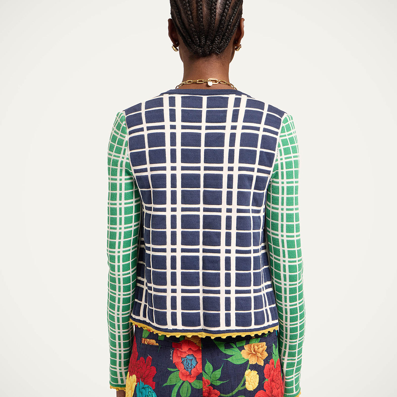  La Doublej Knitwear Women - Check Me Cardigan Multicolor Navy Blue & Green L 50% Cotton 35% Viscose 15% Polyester 