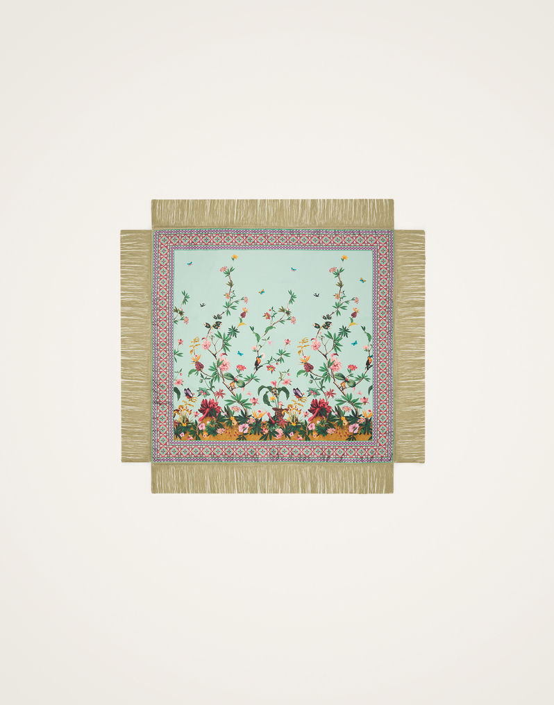 La DoubleJ Reversible Fringe Foulard 90 La DoubleJ Reversible Fringe Foulard 90 Zooflora Placée Light Blue SCA0073SIL006ZOF06BU01