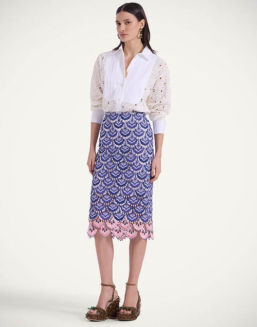 La DoubleJ Pencil Skirt La DoubleJ Pencil Skirt In Bloom Blue SKI0148EMB085BLO01BU03