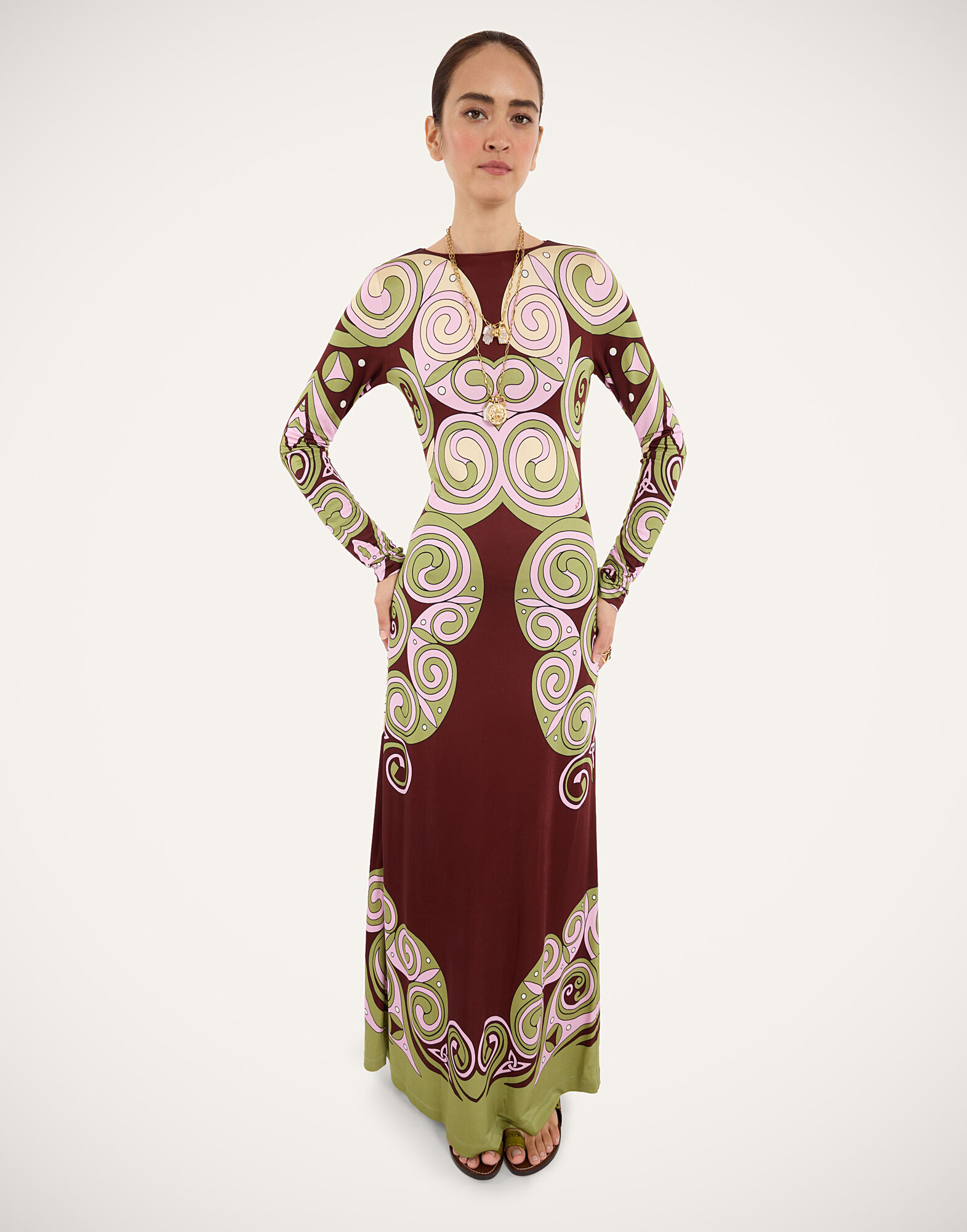La DoubleJ Slinky Swing Dress Kells Swirl Plac&eacute;e Burgundy DRE1141JER082KLS01RE07