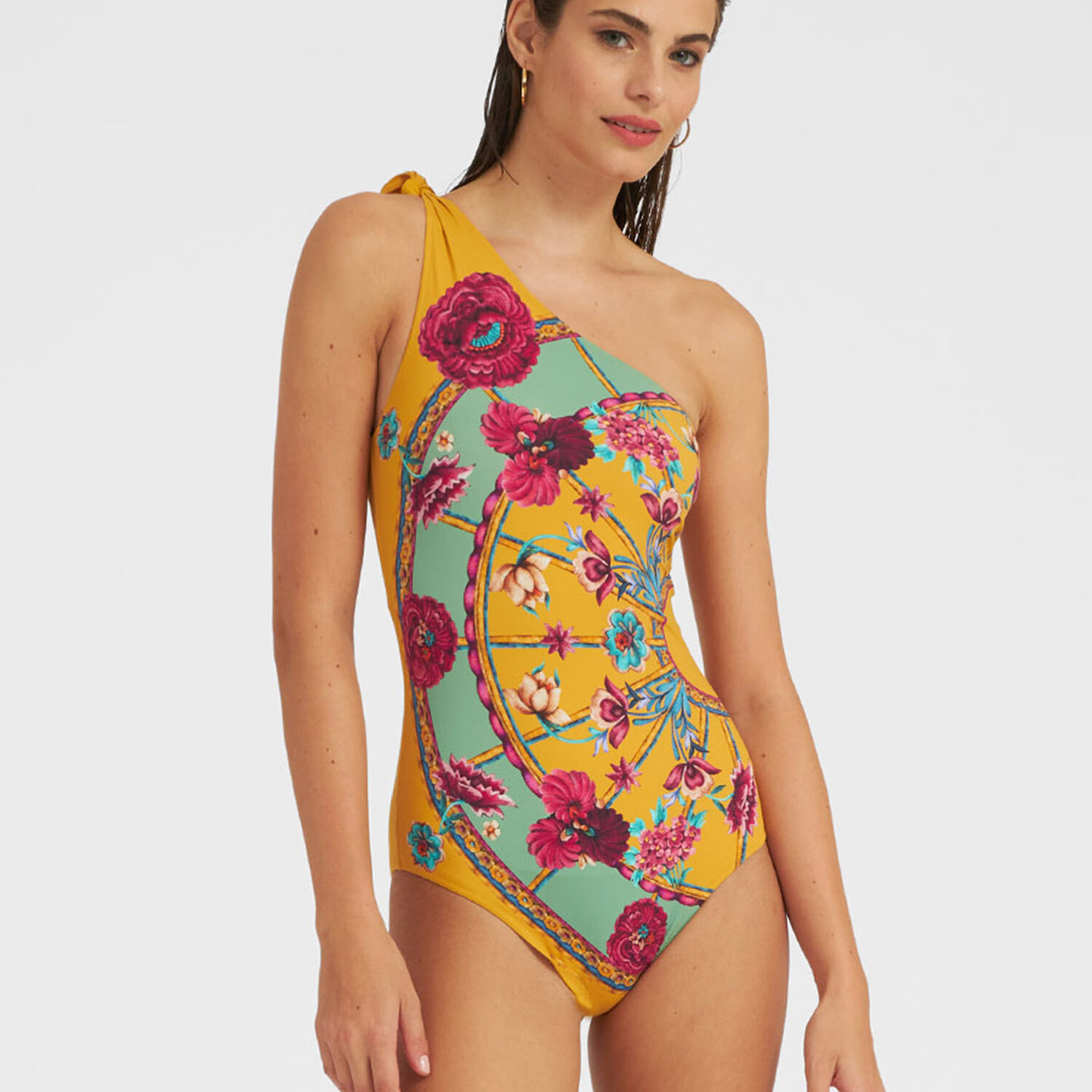 La Doublej Goddess Graphic-print Swimsuit In Zodiac Placée Marigold