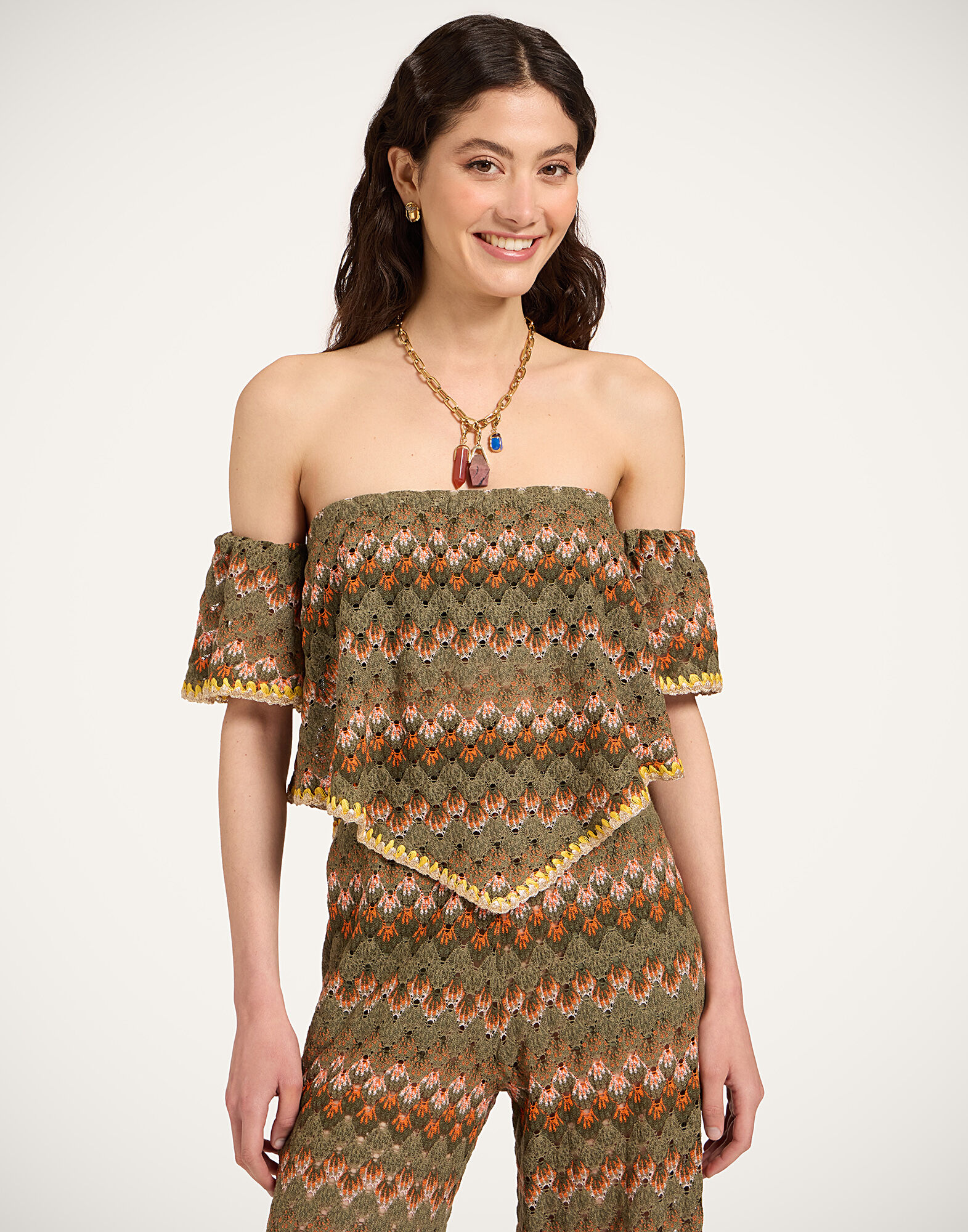 La DoubleJ Sand Dollar Top Multicolor Green & Orange TOP0211COT091SOLIDGR02