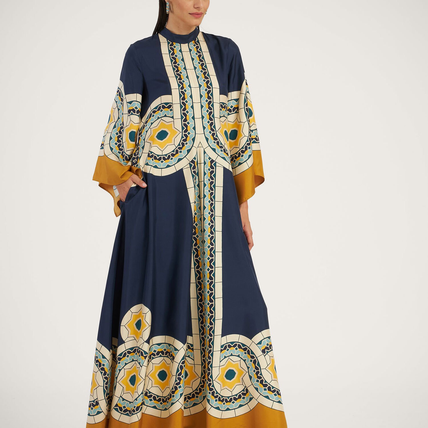 La Doublej La Double J Woman Maxi Dress Navy Size L Silk In Mudejar Placée Blue