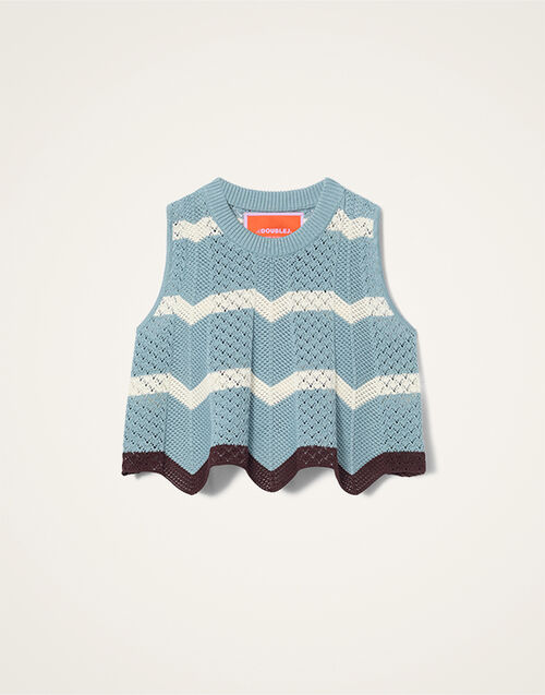La DoubleJ Chevron Top Color Block Blue & Ivory PUL0145KNI084VA506BU03