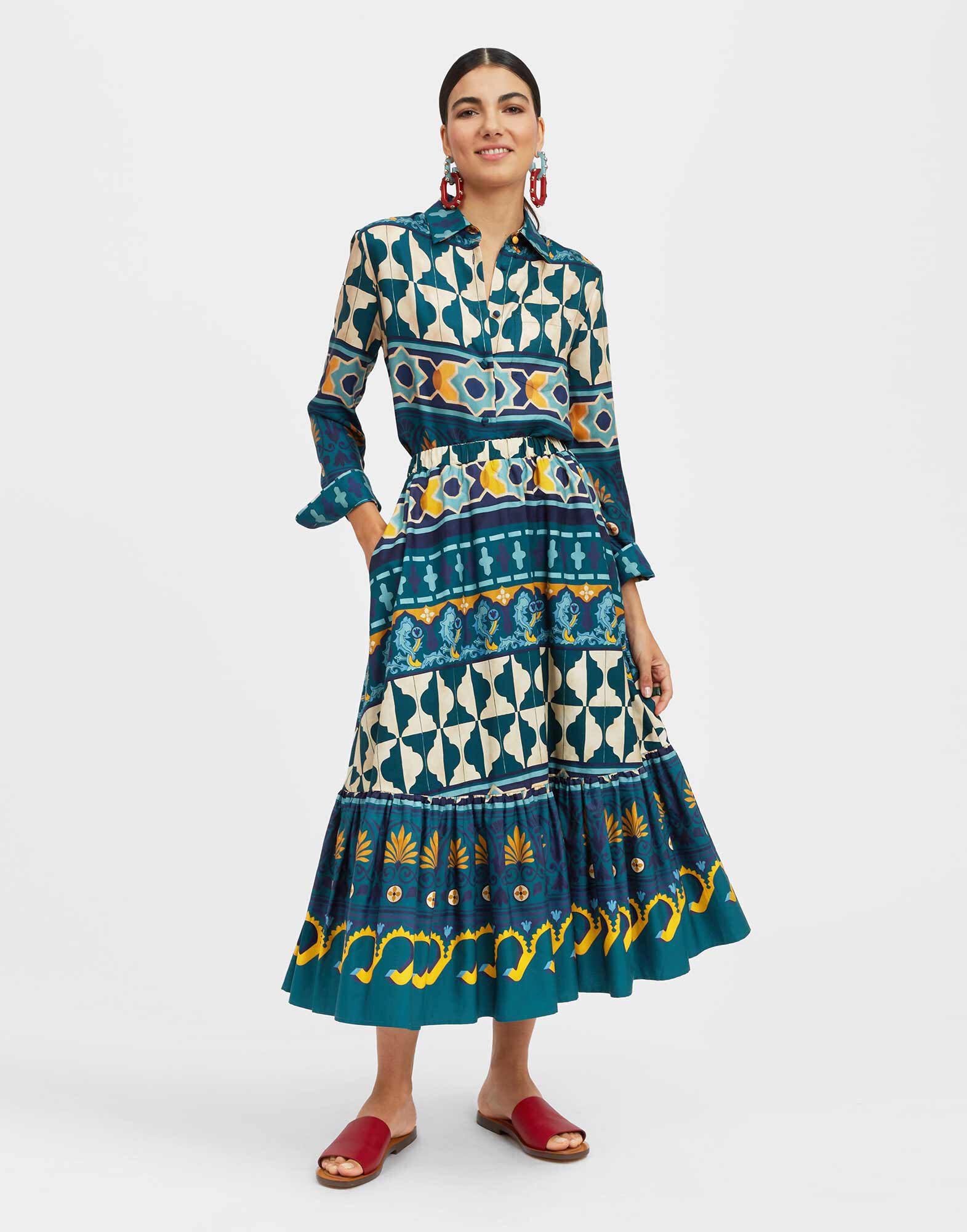 La DoubleJ Sunset Skirt Casareale Plac&egrave;e Emerald SKI0068COT039REA01GR04