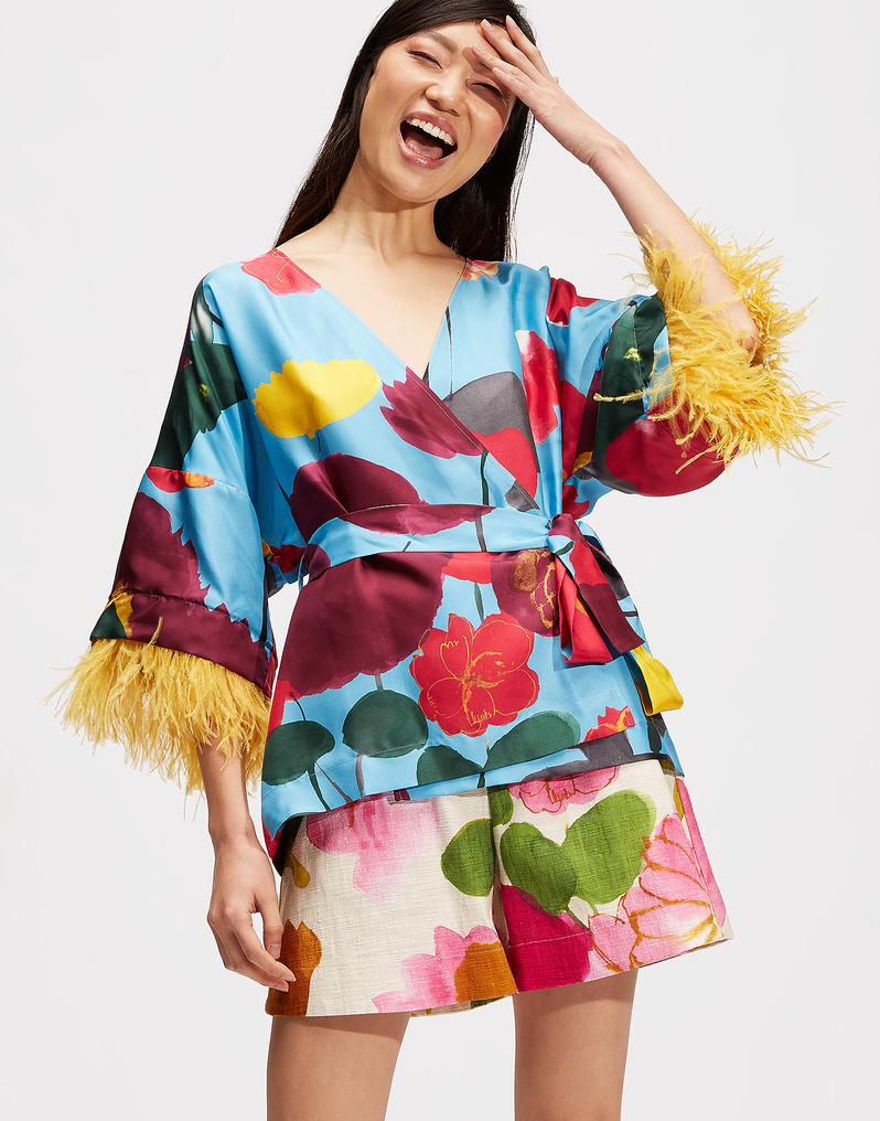 LaDoubleJ Kimono Top (With Feathers) LaDoubleJ Kimono Top (With Feathers) Prom Azzurro SHI0041SIL001PRO0002