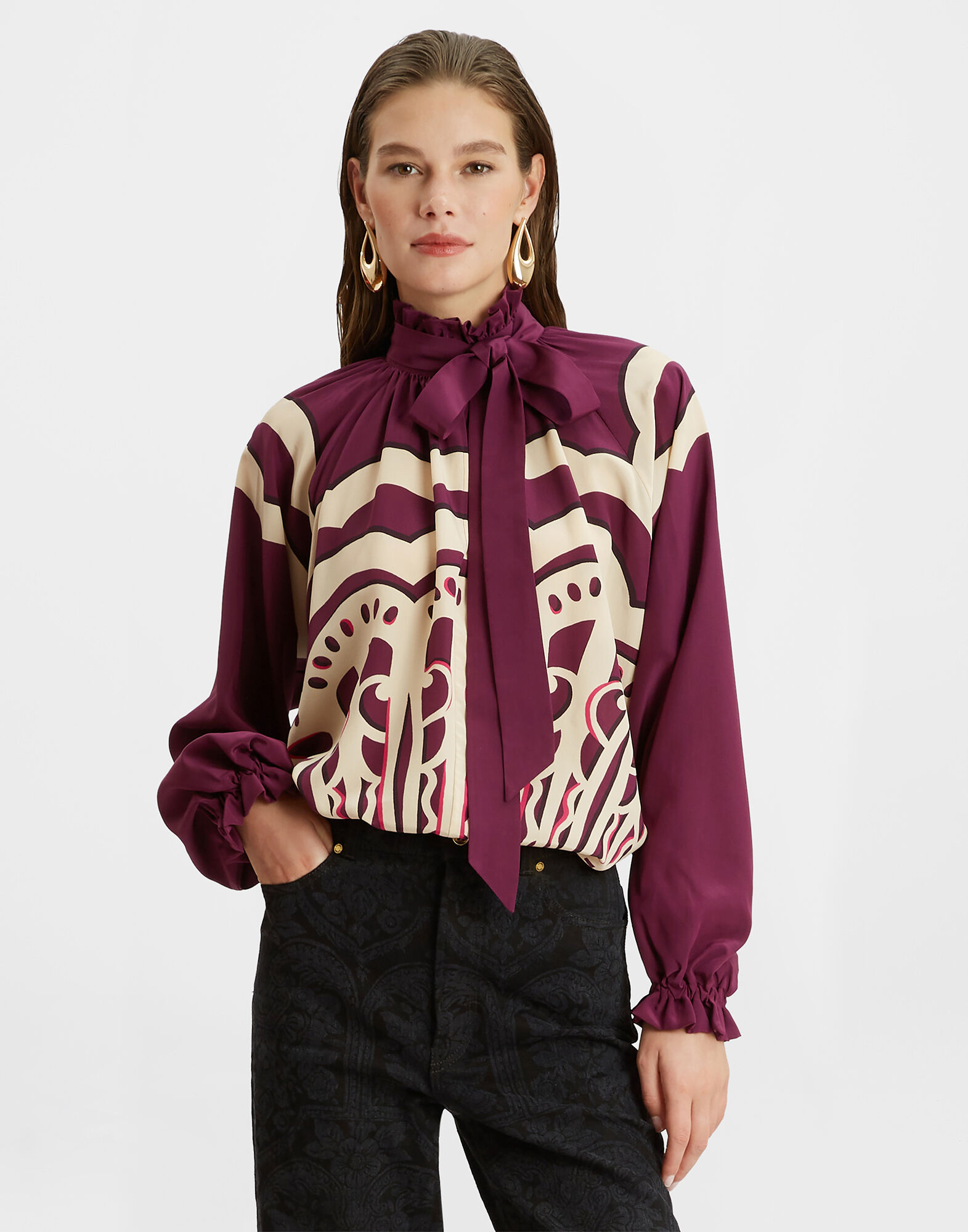 La DoubleJ Cerere Blouse Fans Plac&eacute;e Purple SHI0086CRE002FAN03PU01
