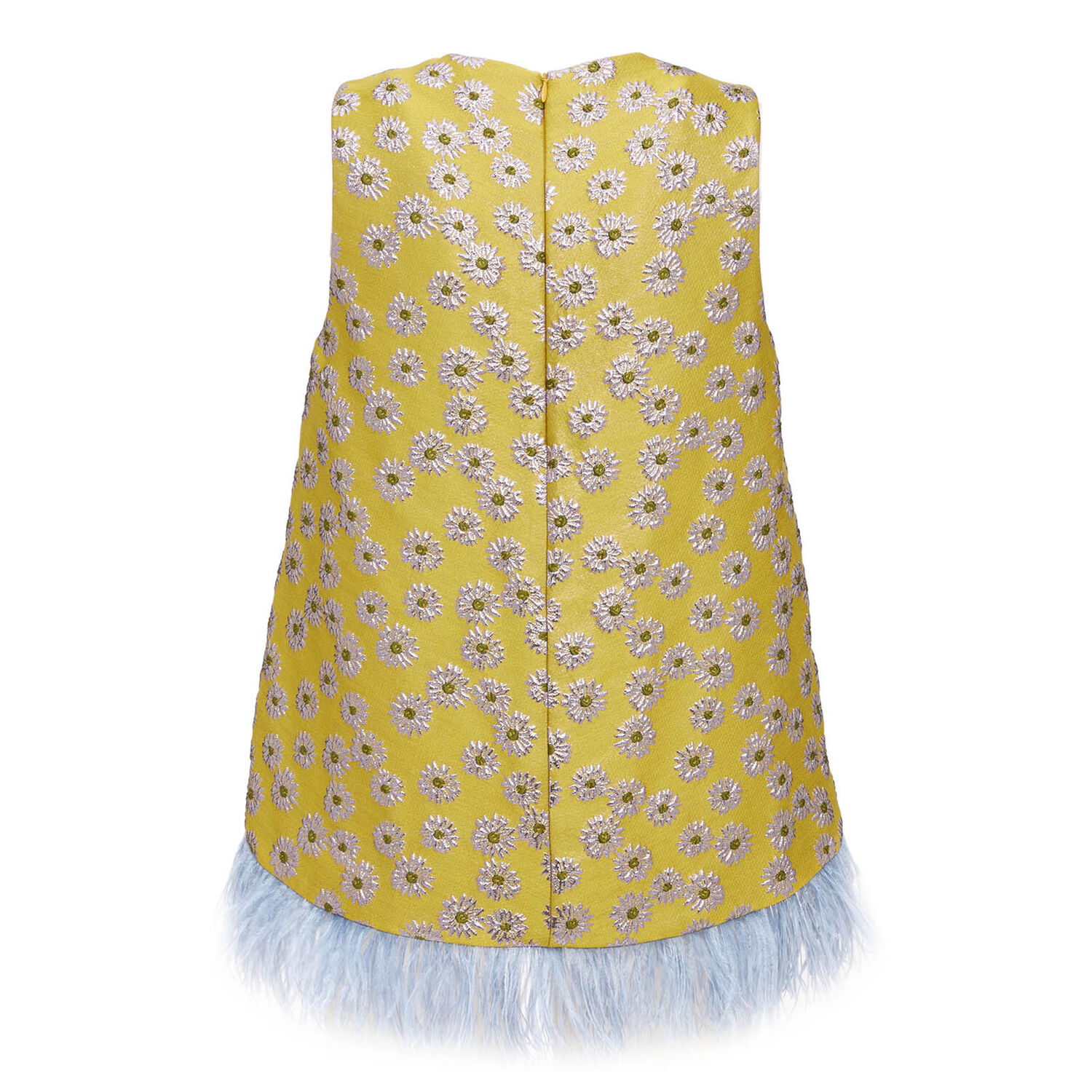 La Doublej La Scala Metallic Feather-trimmed Brocade Top In Margarita