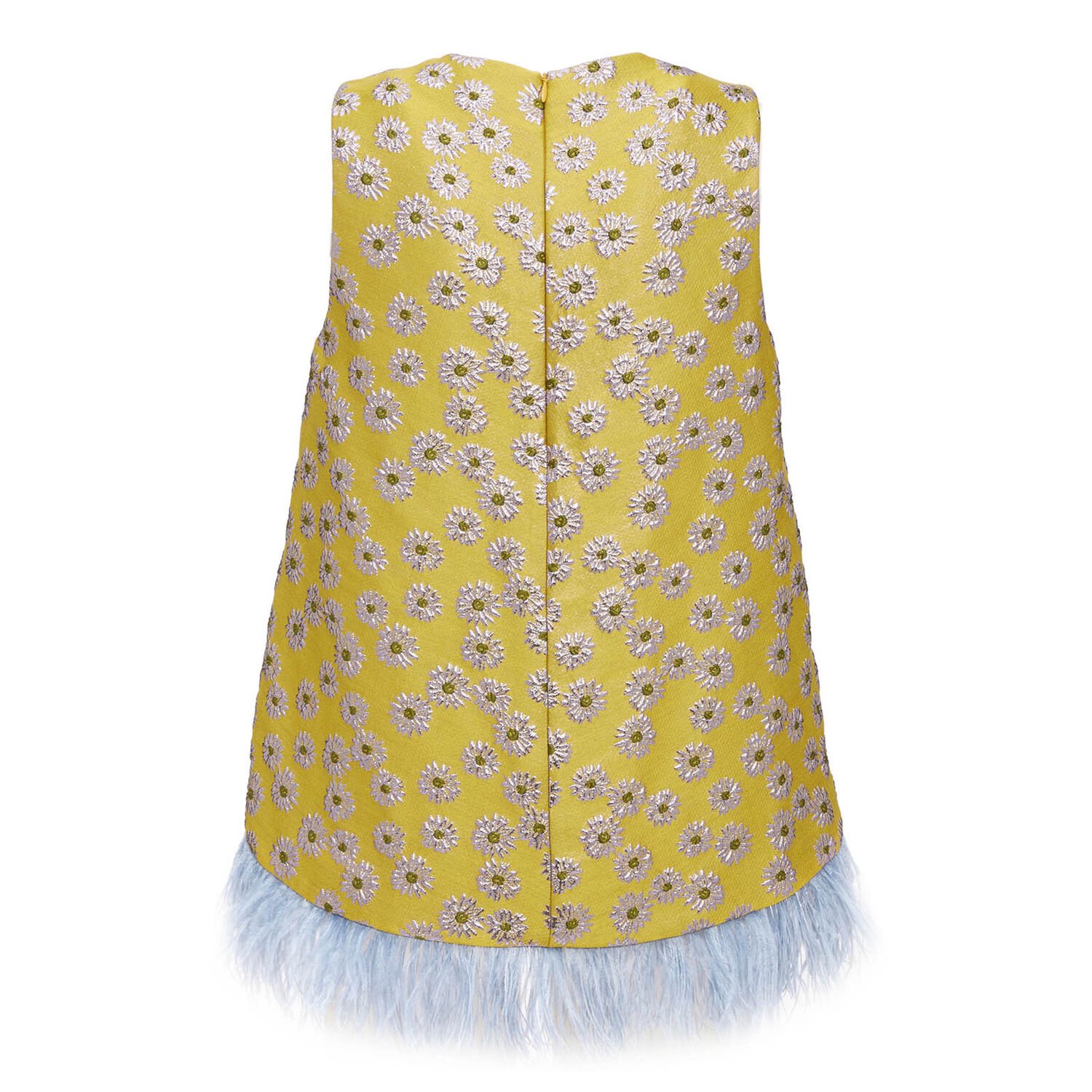La Doublej La Scala Metallic Feather-trimmed Brocade Top In Margarita
