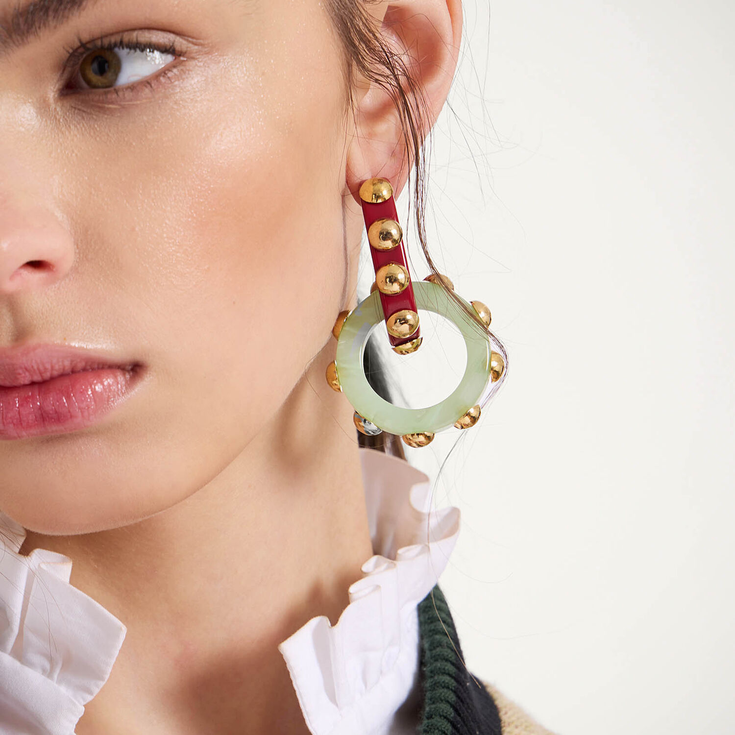 La Doublej Double Hoop Earrings In Solid Burgundy