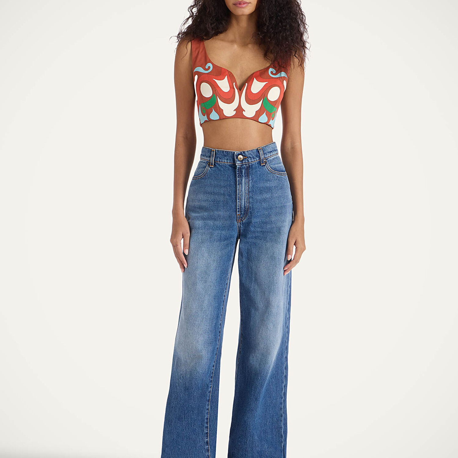 La Doublej Baia Printed Cotton-blend Crop Top In Brown