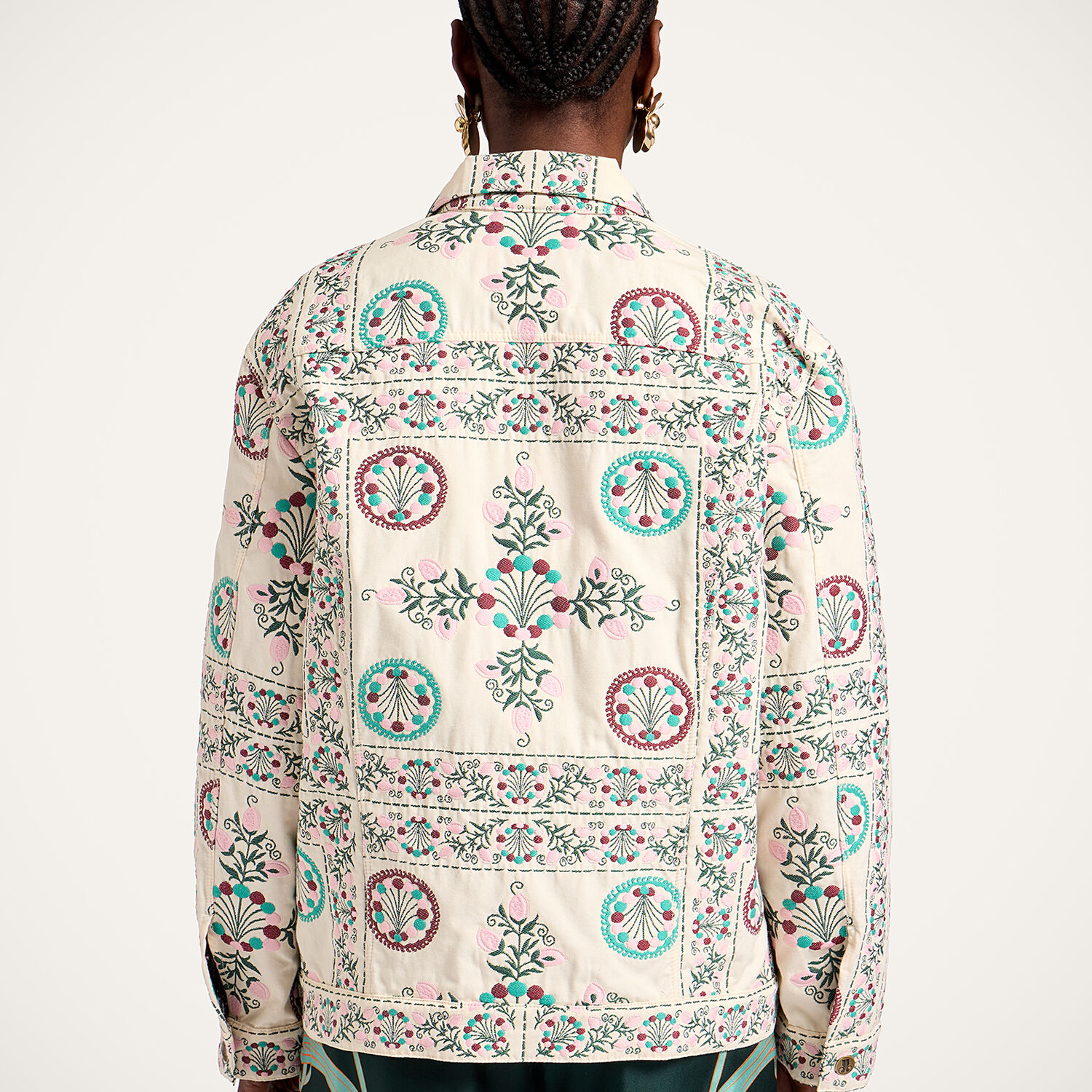  La Doublej Outerwear Gend - The Oversized Jean Jacket Florette Tiles Ecru L 65% Cotton 35% Polyester 
