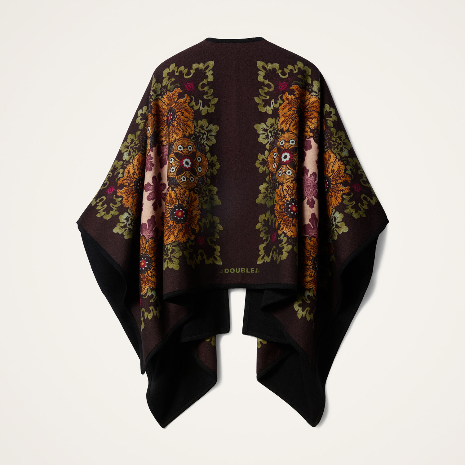 La Doublej Printed Virgin Wool Poncho In Brown