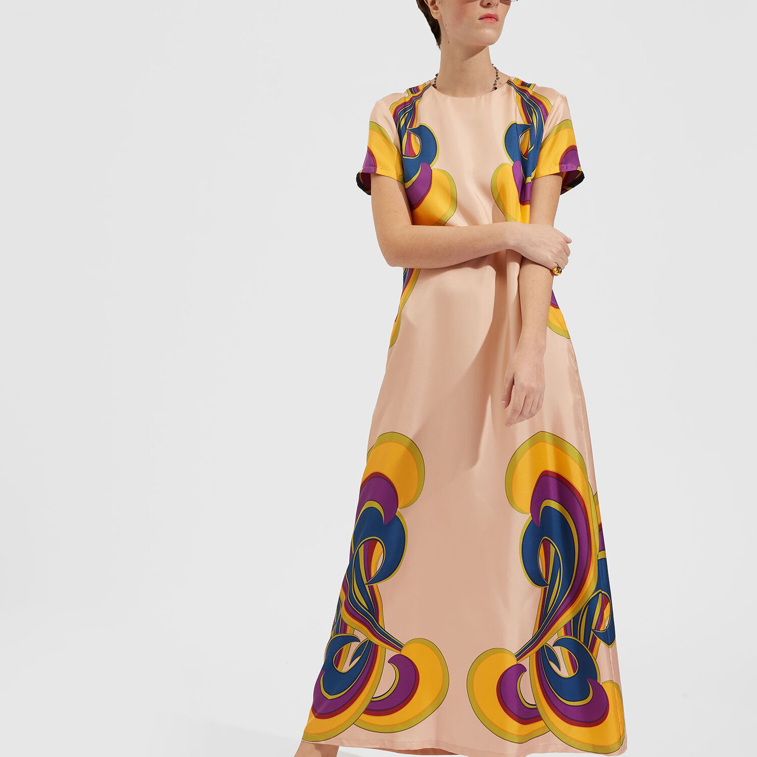 La Doublej Swing Dress (placée) In Rainbow Swirl Rosa Placée