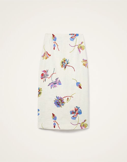 La DoubleJ Pencil Skirt La DoubleJ Pencil Skirt Infiorata White SKI0011COT005INF01WH01