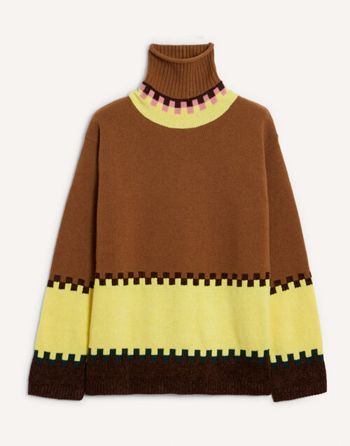 La DoubleJ Fireside Turtleneck Color Block Camel and Light Yellow PUL0384KNI037VA515BR04