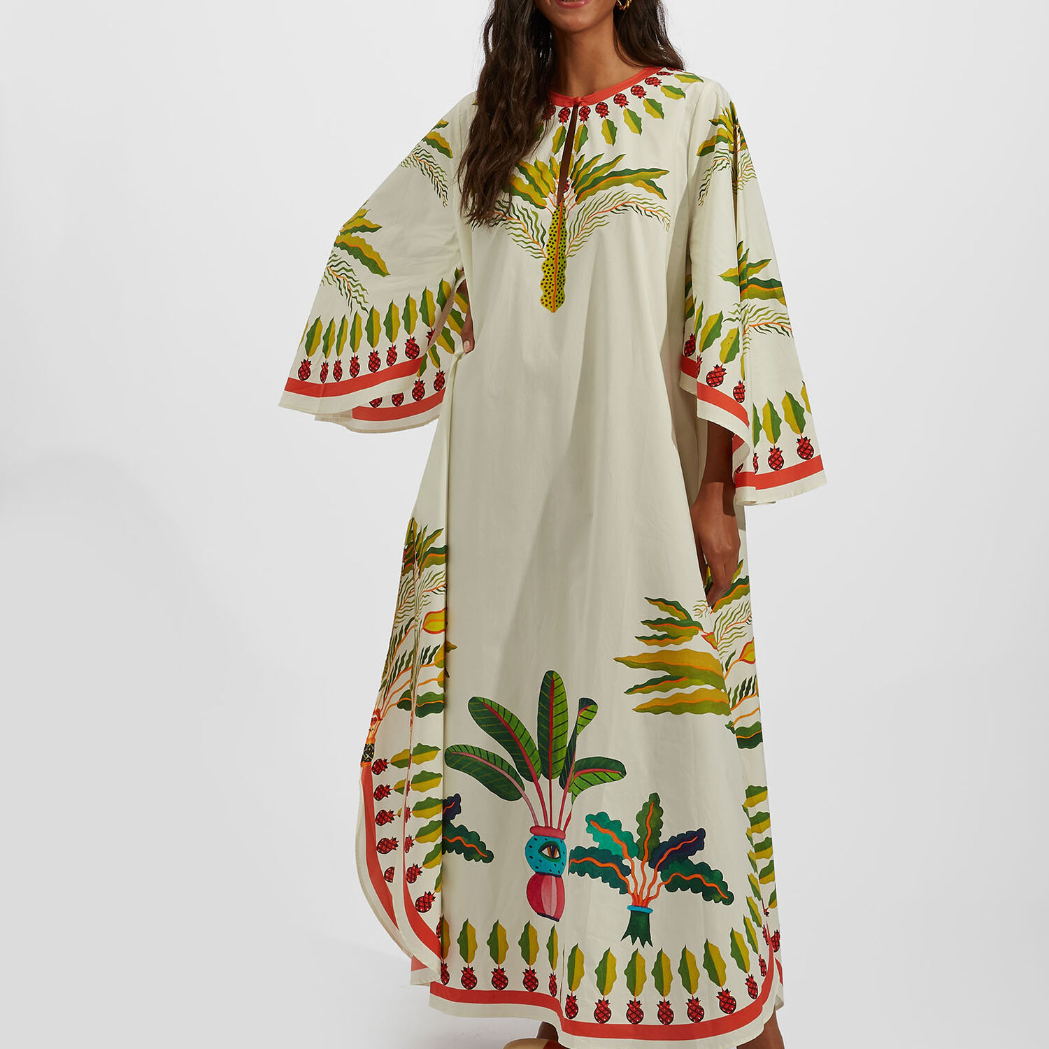 La Doublej Flying Palm Tree-print Poplin Kaftan Dress In Palme Placée