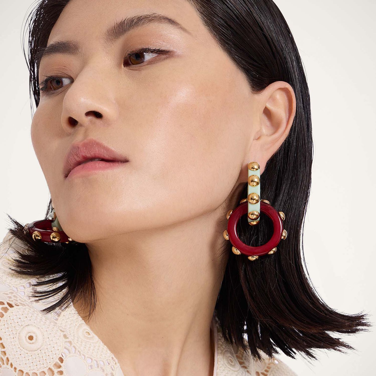La Doublej Double Hoop Earrings In Solid Mint
