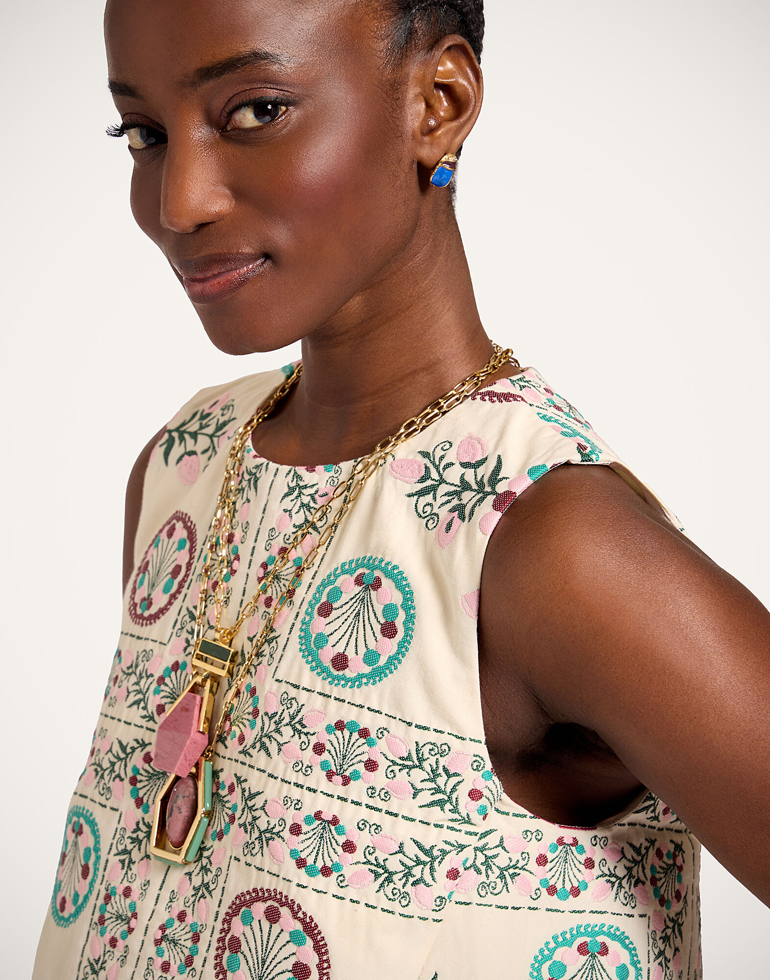 La DoubleJ La Scala Top Florette Tiles Ecru TOP0197JCQ137FLO09BR05