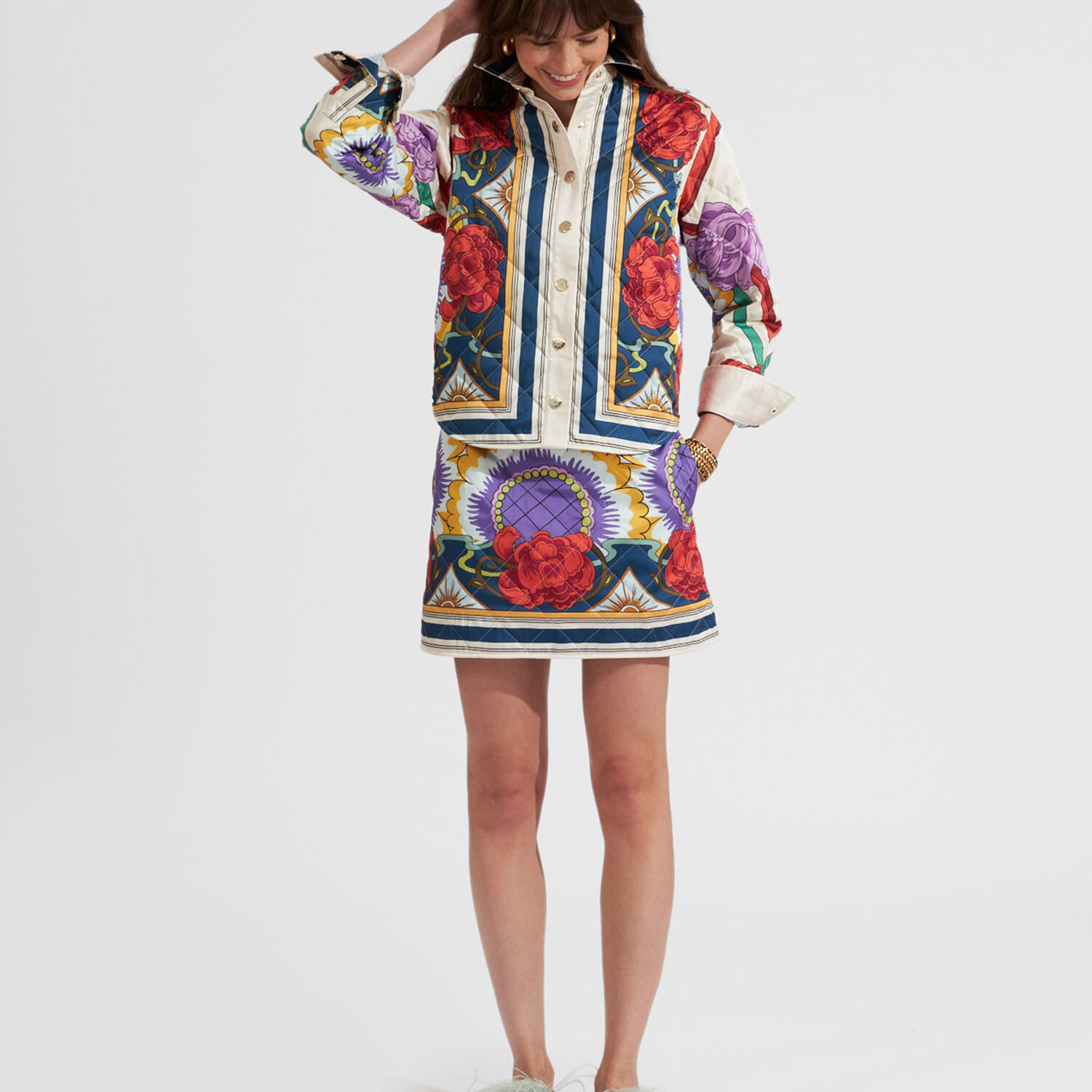 La Doublej Edie Quilted Floral Print Top Jacket In Foulard Liberty Ivory