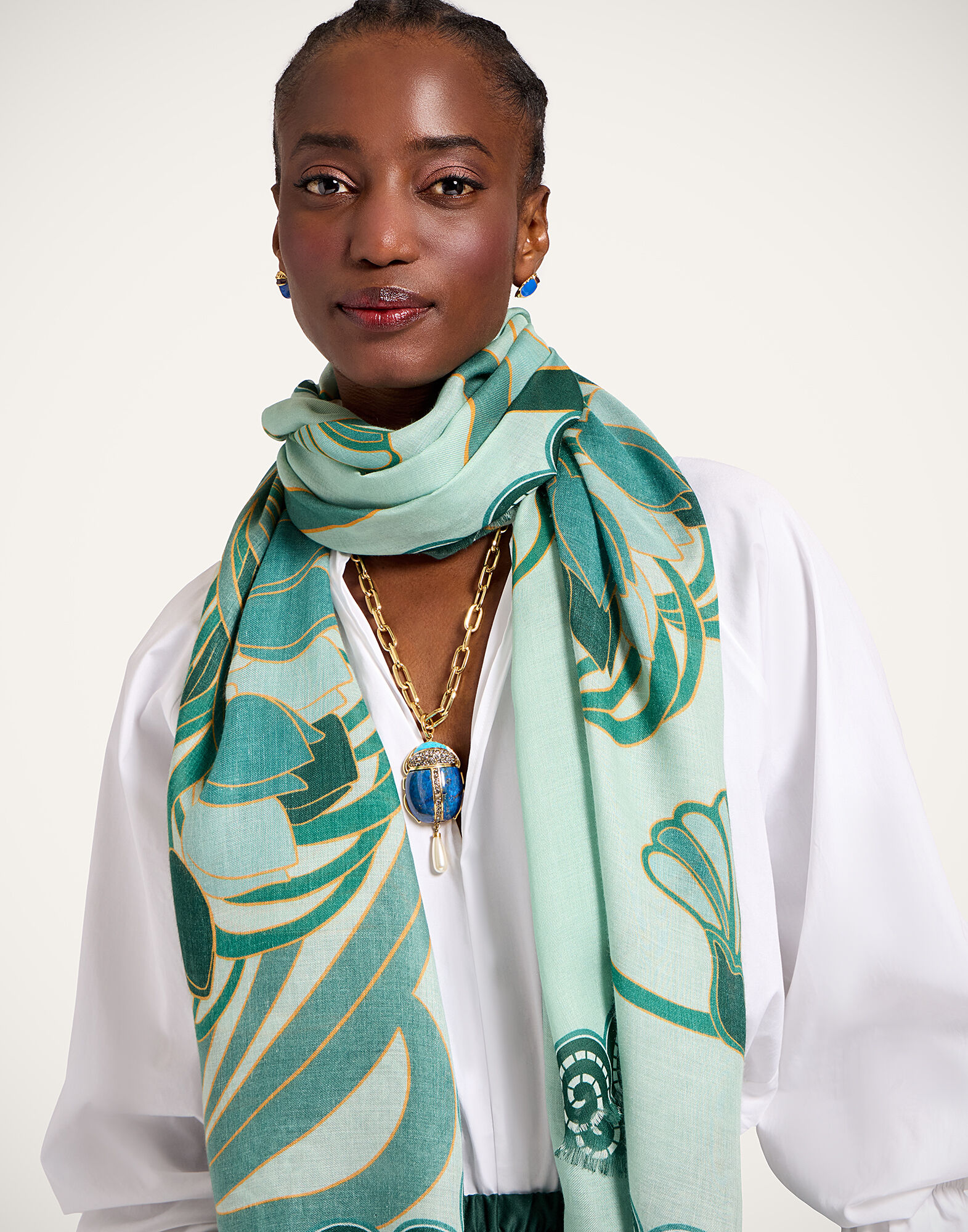 La DoubleJ Scarf (70X180) Blooming Tulip Plac&eacute;e Mint SCA0097MOS001BTU01GR11