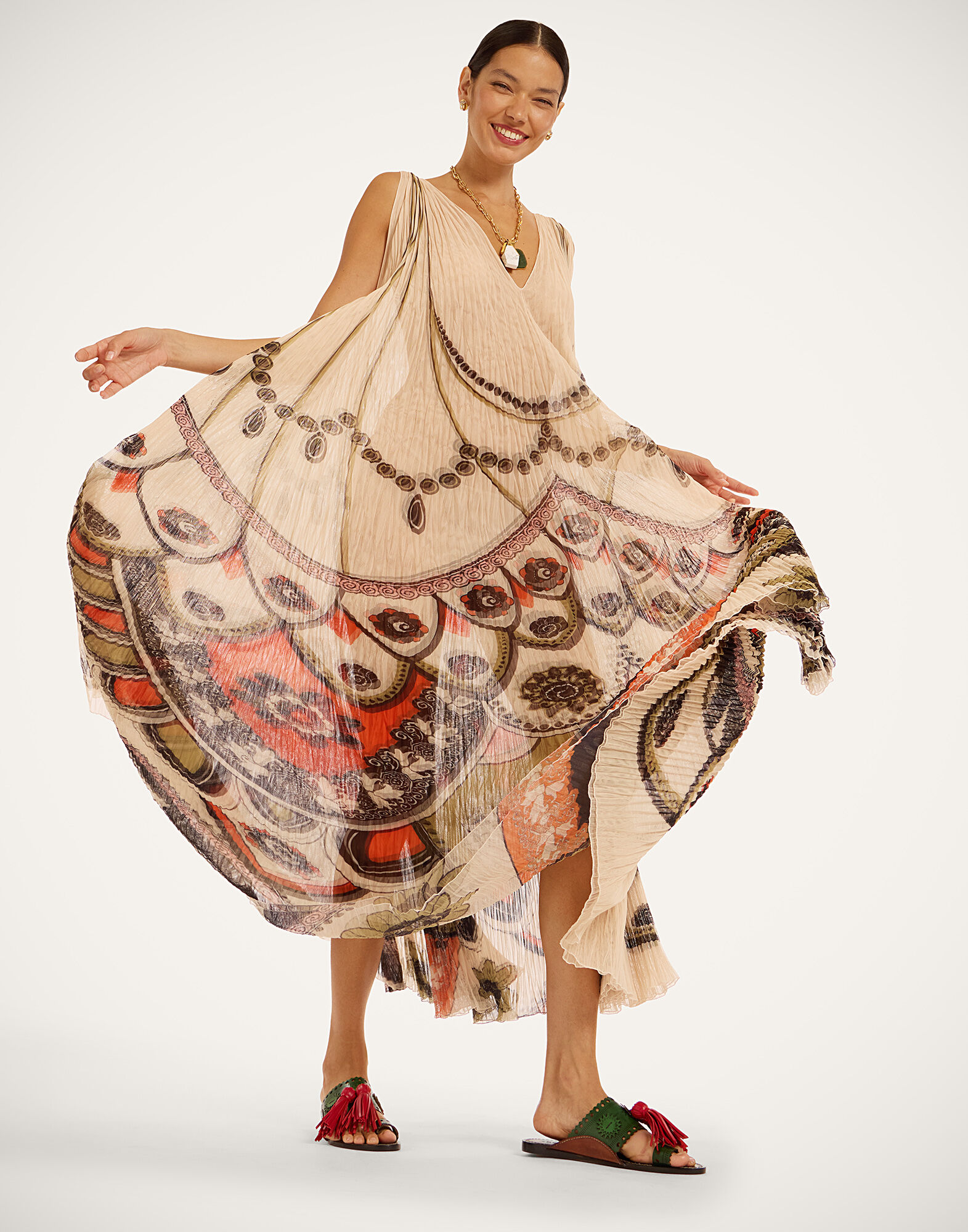 La DoubleJ Twirling Long Dress Plume Plac&eacute;e Ivory DRE0989TUL002PLU03WH04