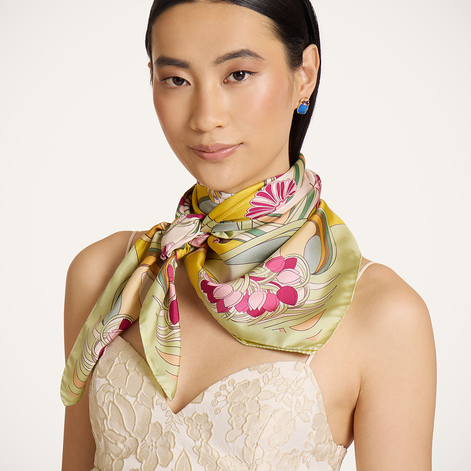  La Doublej Foulards & Scarves Women - Reversible Foulard 90 Florette Placée Fuchsia One Size 100% Silk 