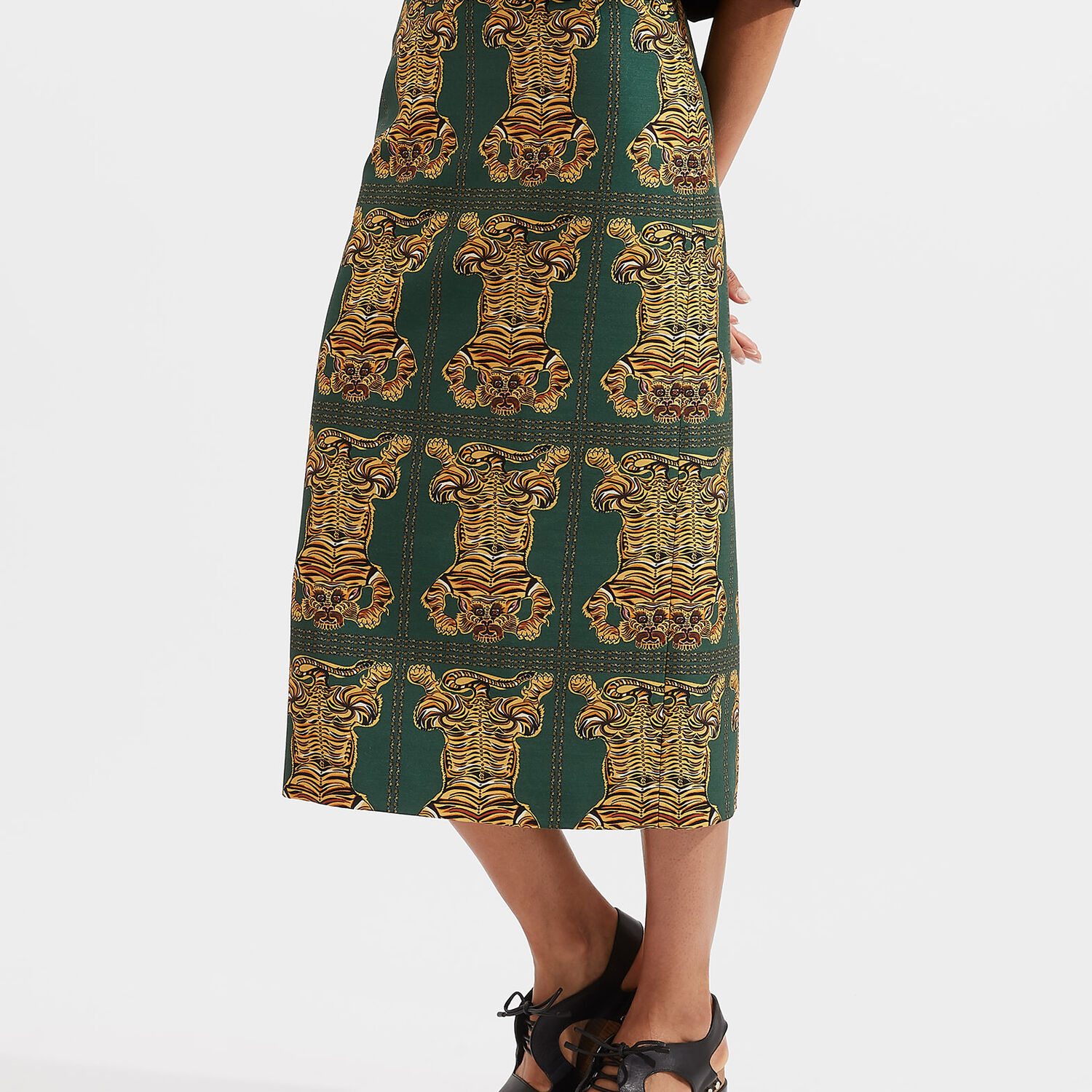 La Doublej Tiger Tiles-print Wool-blend Pencil Skirt In Tiger Tiles