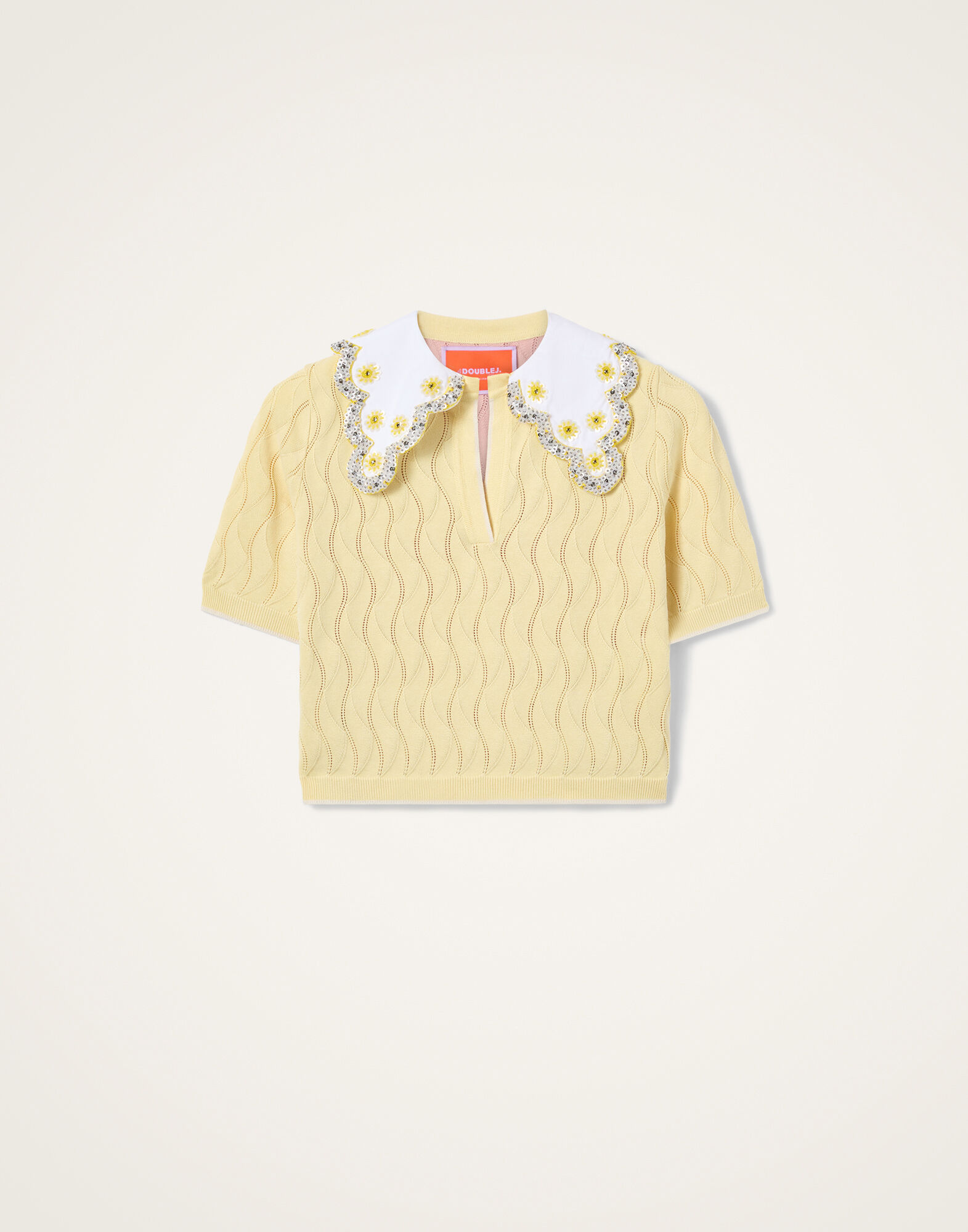 La DoubleJ Crop Polo Color Block Yellow & Pink PUL0359KNI197VA465YE02