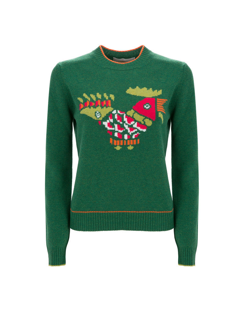 LaDoubleJ Intarsia Crew Neck Solid Green PUL0004KNI001GRE0002