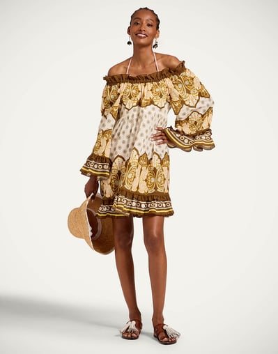 brown boho mini dress Clay Stroke Mini Dress Nude/Brown / S