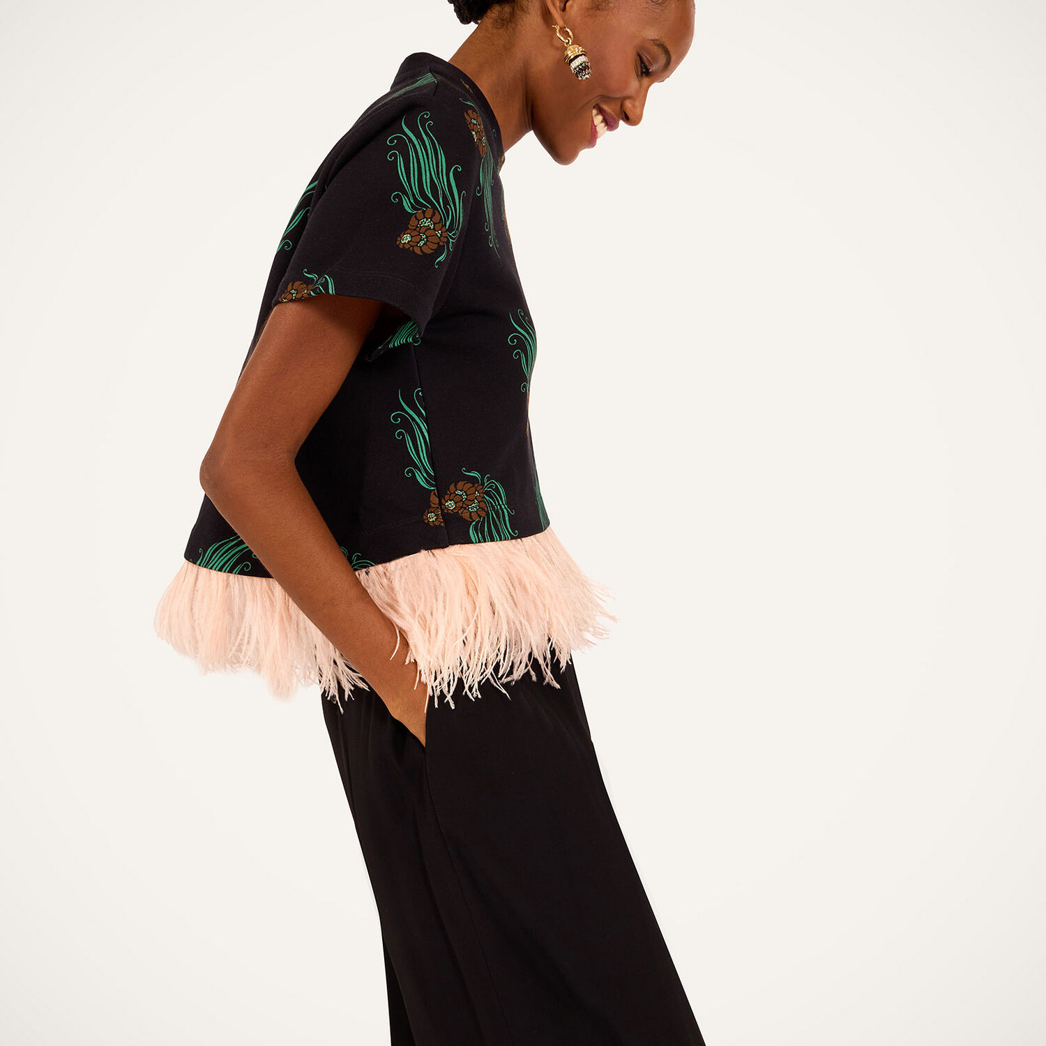  La Doublej T-shirts & Sweatshirts Women - La Scala Tee Lemuria Black L 98% Cotton 2% Ostrich Feathers 