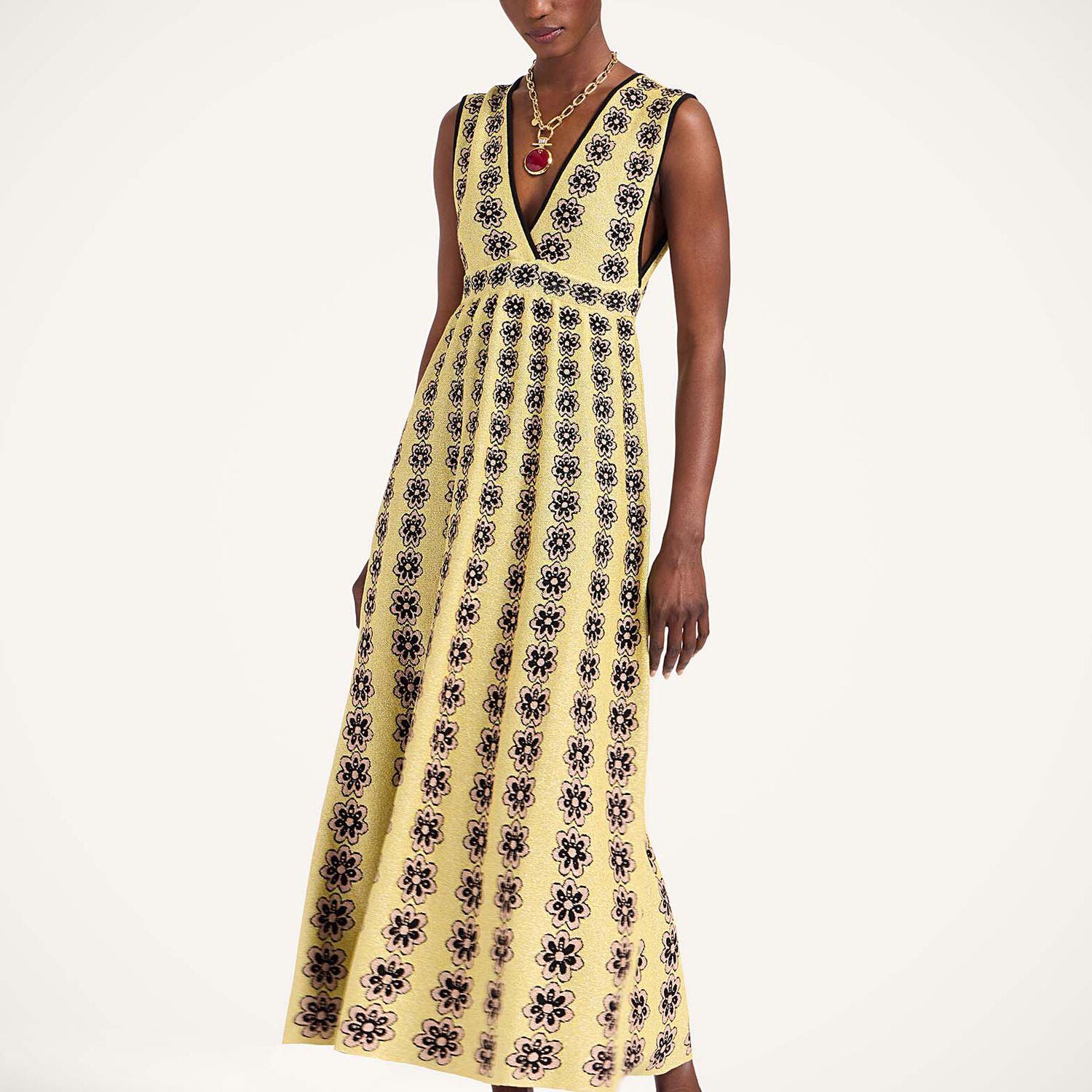 La Doublej La Double J Caper Floral-intarsia Knit Midi Dress In Multi