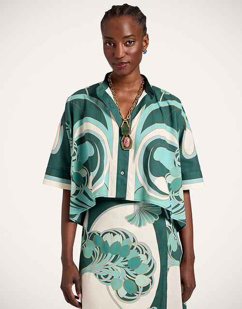 La DoubleJ Mini Foulard Shirt Blooming Tulip Plac&eacute;e Mint SHI0091COT056BTU01GR11