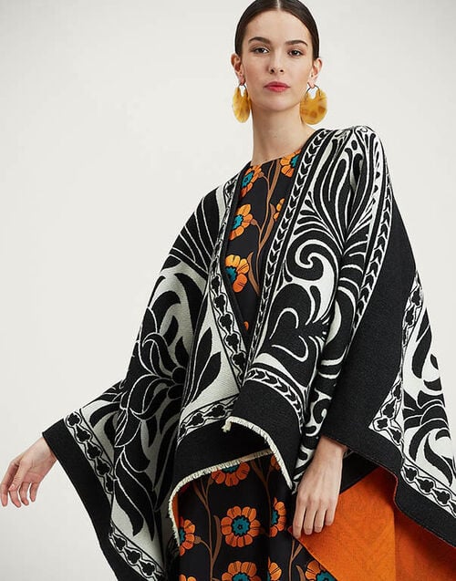 La DoubleJ Poncho La DoubleJ Poncho Mix Tiles Black SCA0048WOL015MIX02BL01