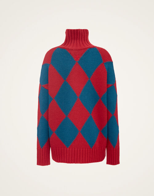 Argyle Sweater in Red Blue for Women La DoubleJ