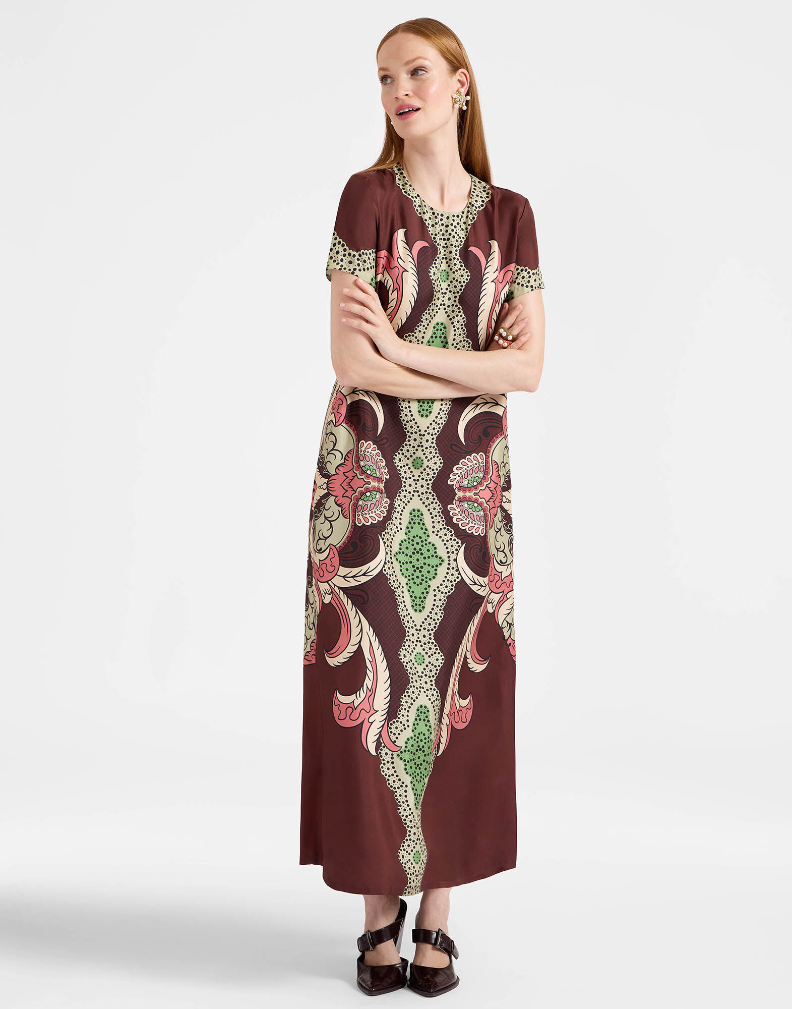 La DoubleJ Swing Dress Portal Plac&eacute;e Brown DRE0128SIL006POR02BR11