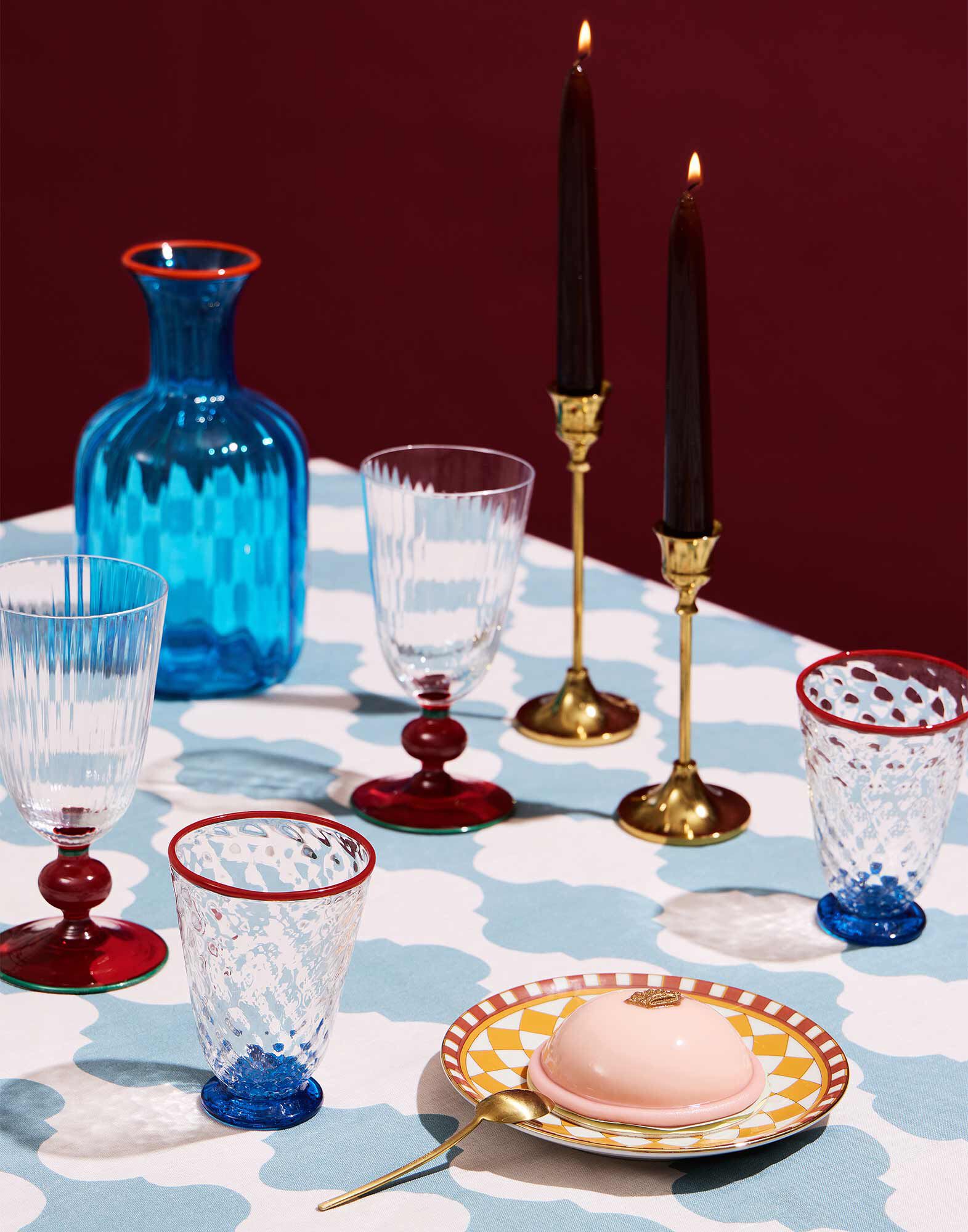 La DoubleJ Quilted Glasses Set Of 2 Blue GLA0025MUR001QUI01BU03