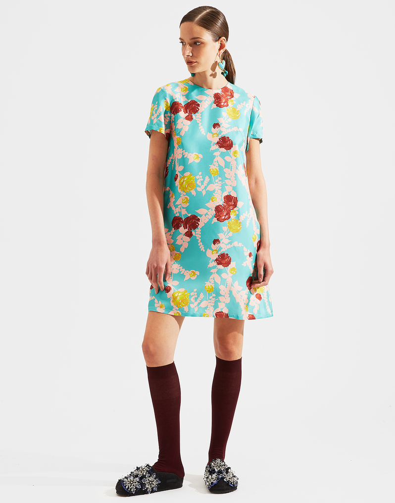 LaDoubleJ Mini Swing Dress LaDoubleJ Mini Swing Dress Winter Rose Turchese DRE0159SIL001WTR0002