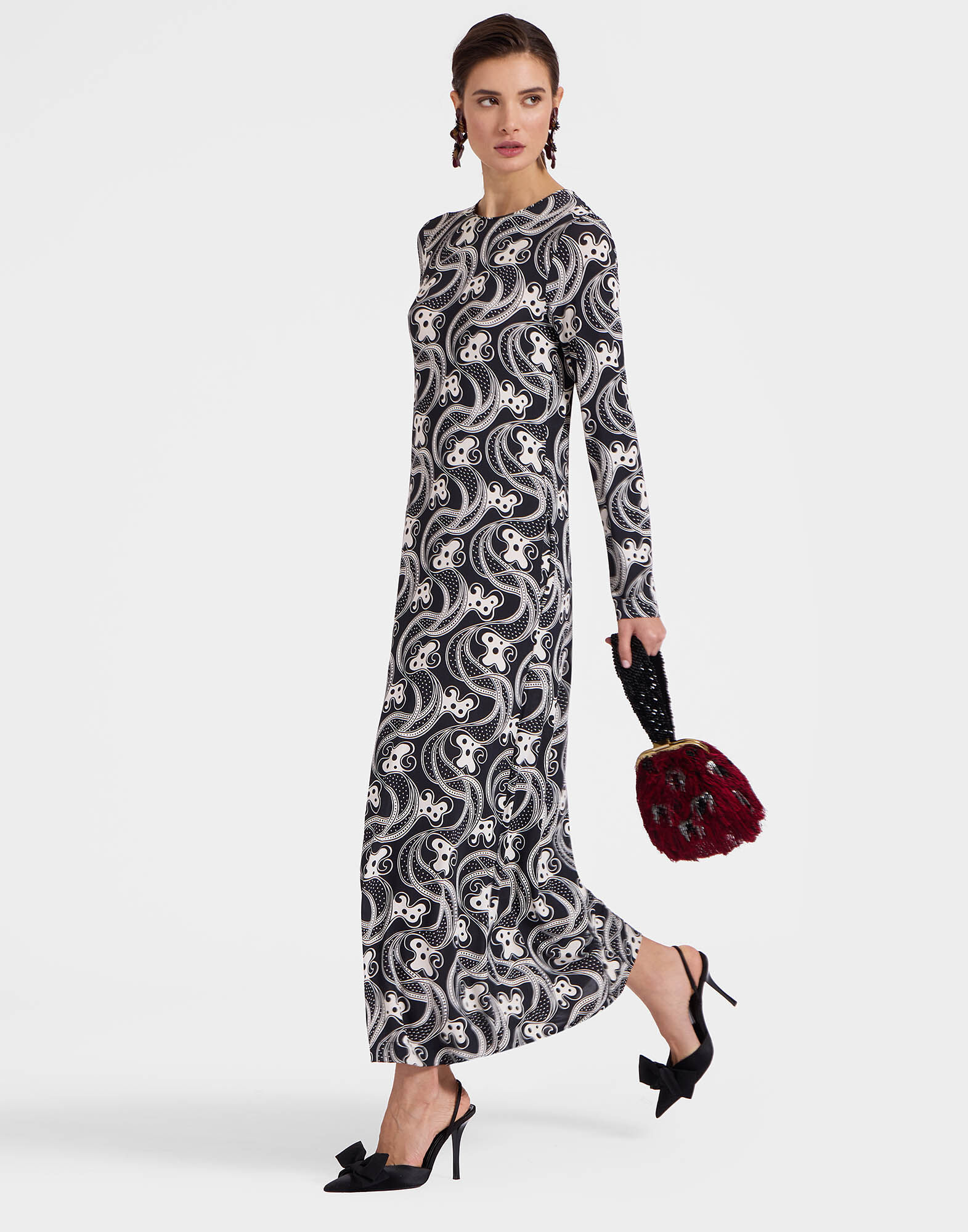 Long Sleeve Swing Dress in Aperol Black White fur Damen La DoubleJ