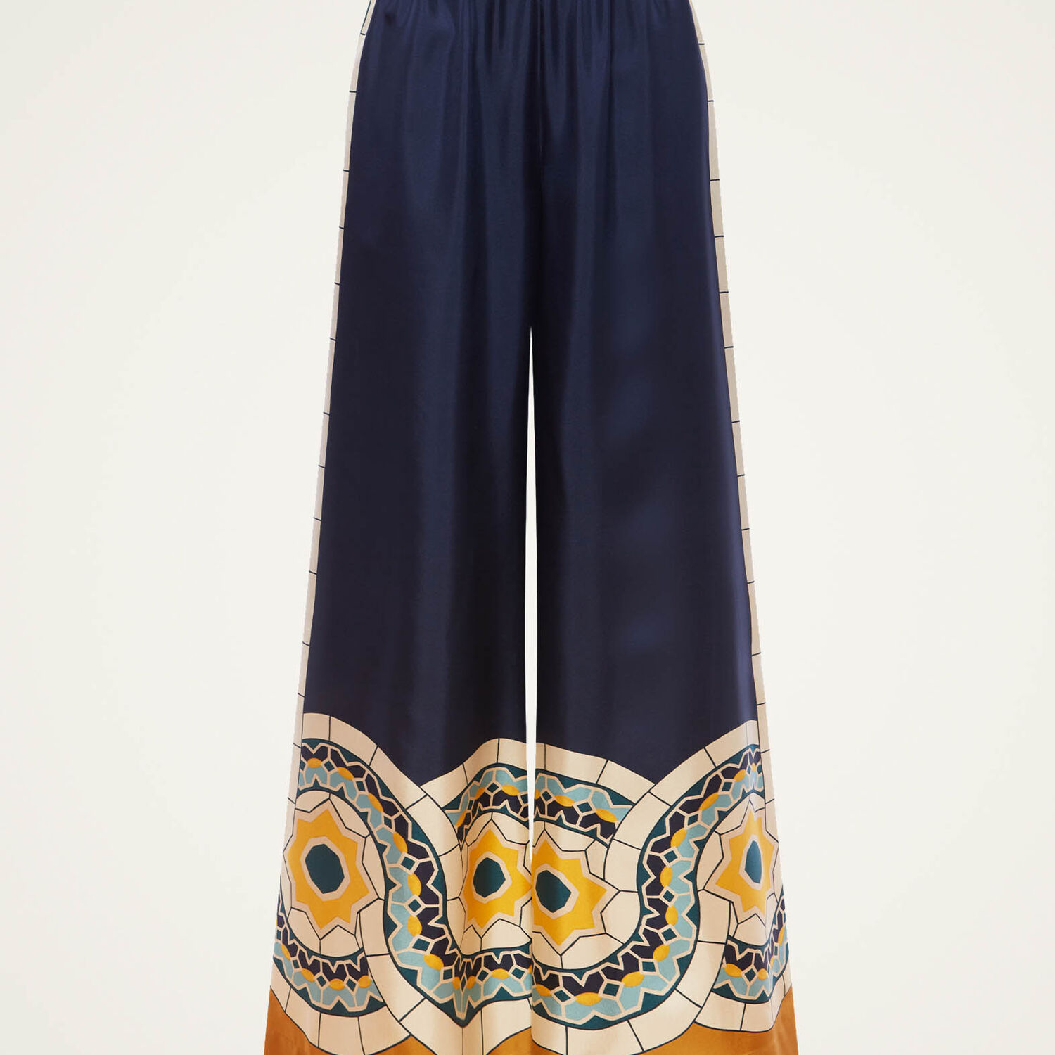 La Doublej La Double J Printed Silk-twill Trousers In Mudejar Placée Blue