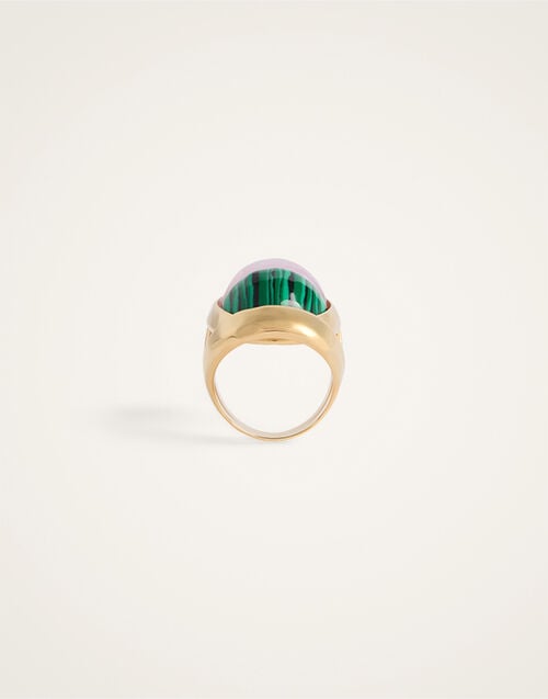 La DoubleJ Spells Ring 24K Gold Plate, Malachite, And Pink Quartz RIN0019BRA003VA537YE05