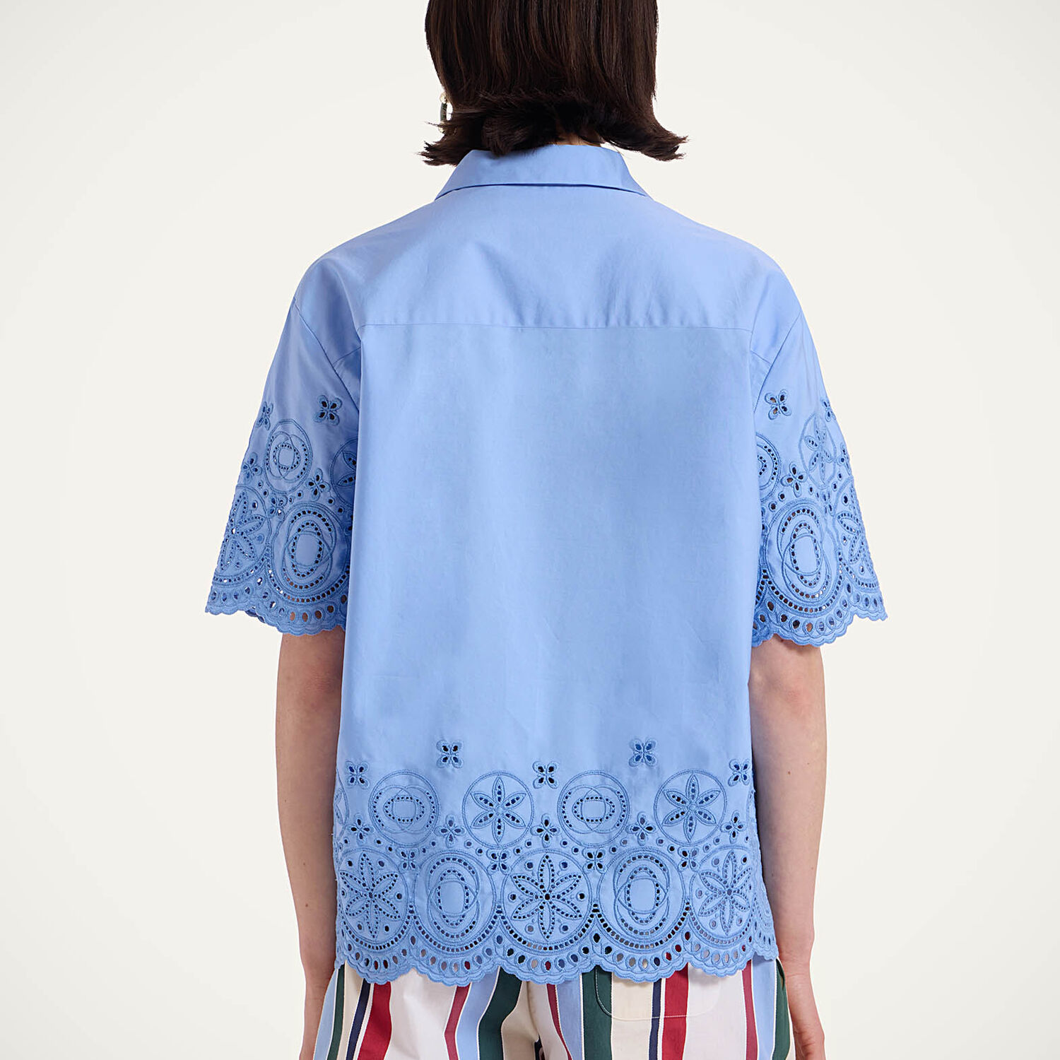 La Doublej Scalloped Broderie Anglaise Cotton-blend Shirt In Eclipse Light Blue